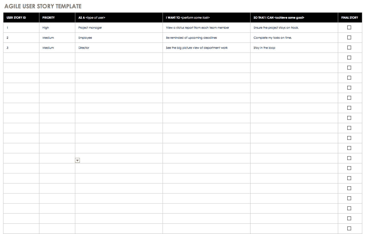 Free Agile Project Management Templates In Excel Throughout User Story Word Template