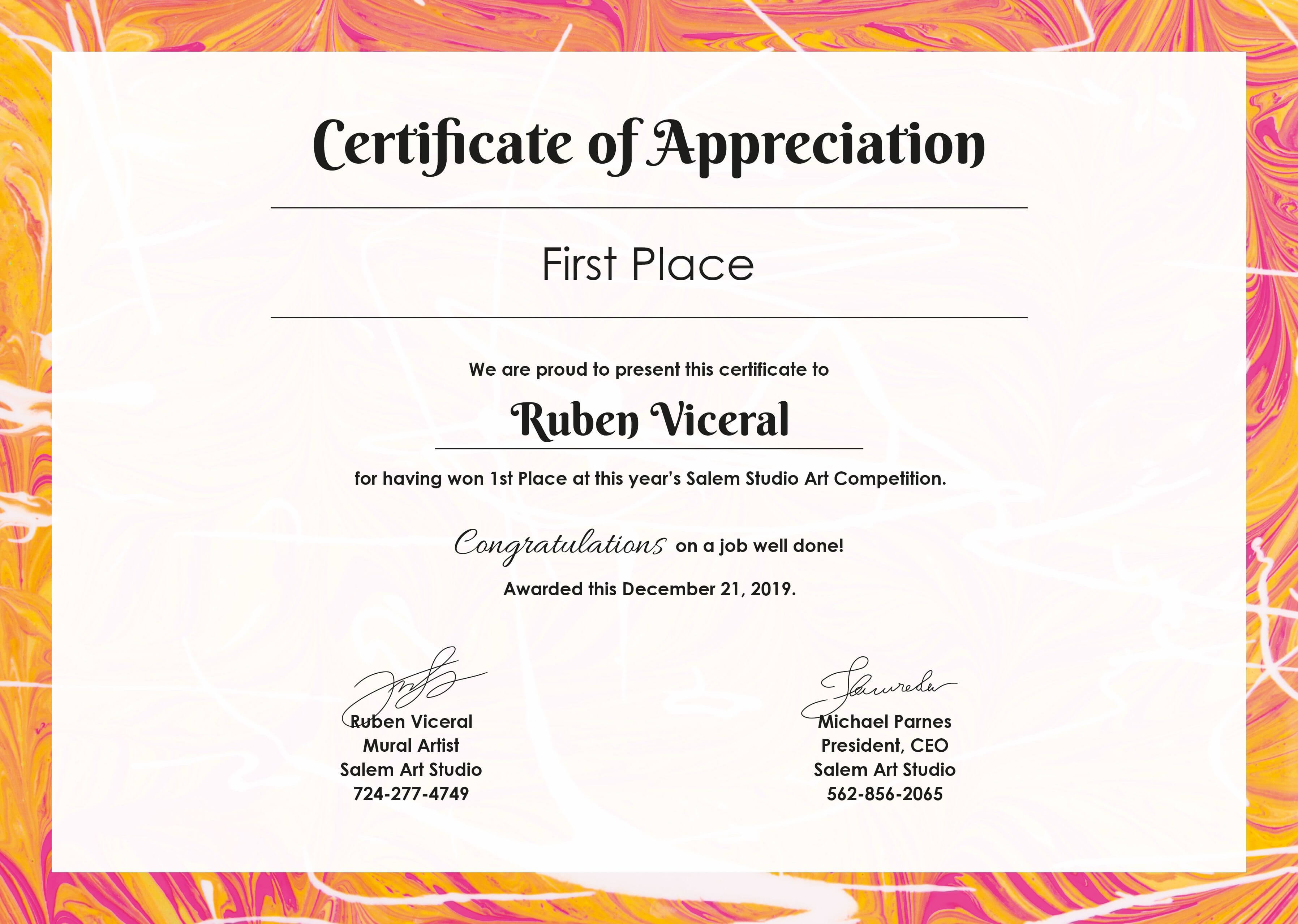 Free Appreciation Certificate | Certificate Of Appreciation Inside Free Certificate Of Destruction Template
