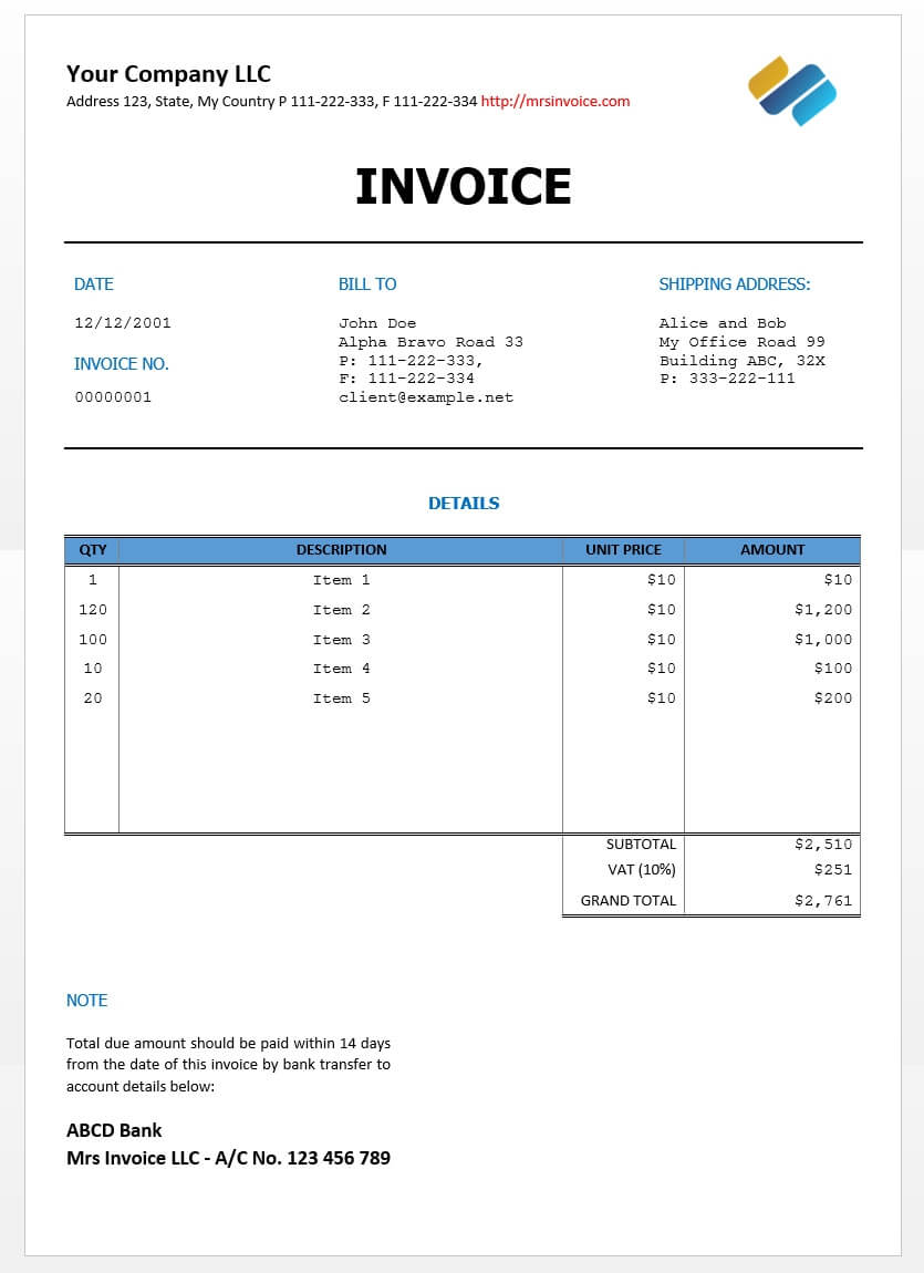 Free Bill Templates, Invoice Template Word Doc With Regard To Microsoft Office Word Invoice Template