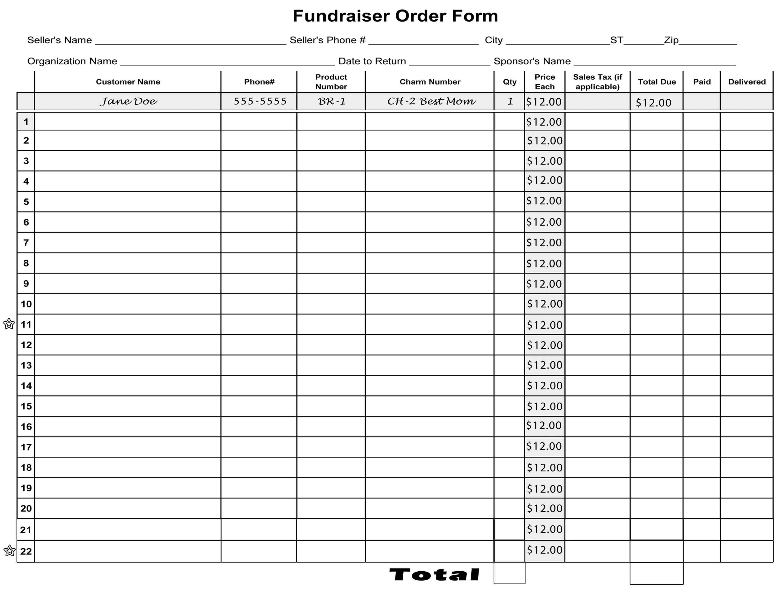 Free Blank Order Form Template | Blank Fundraiser Order Form Pertaining To Blank Sponsorship Form Template