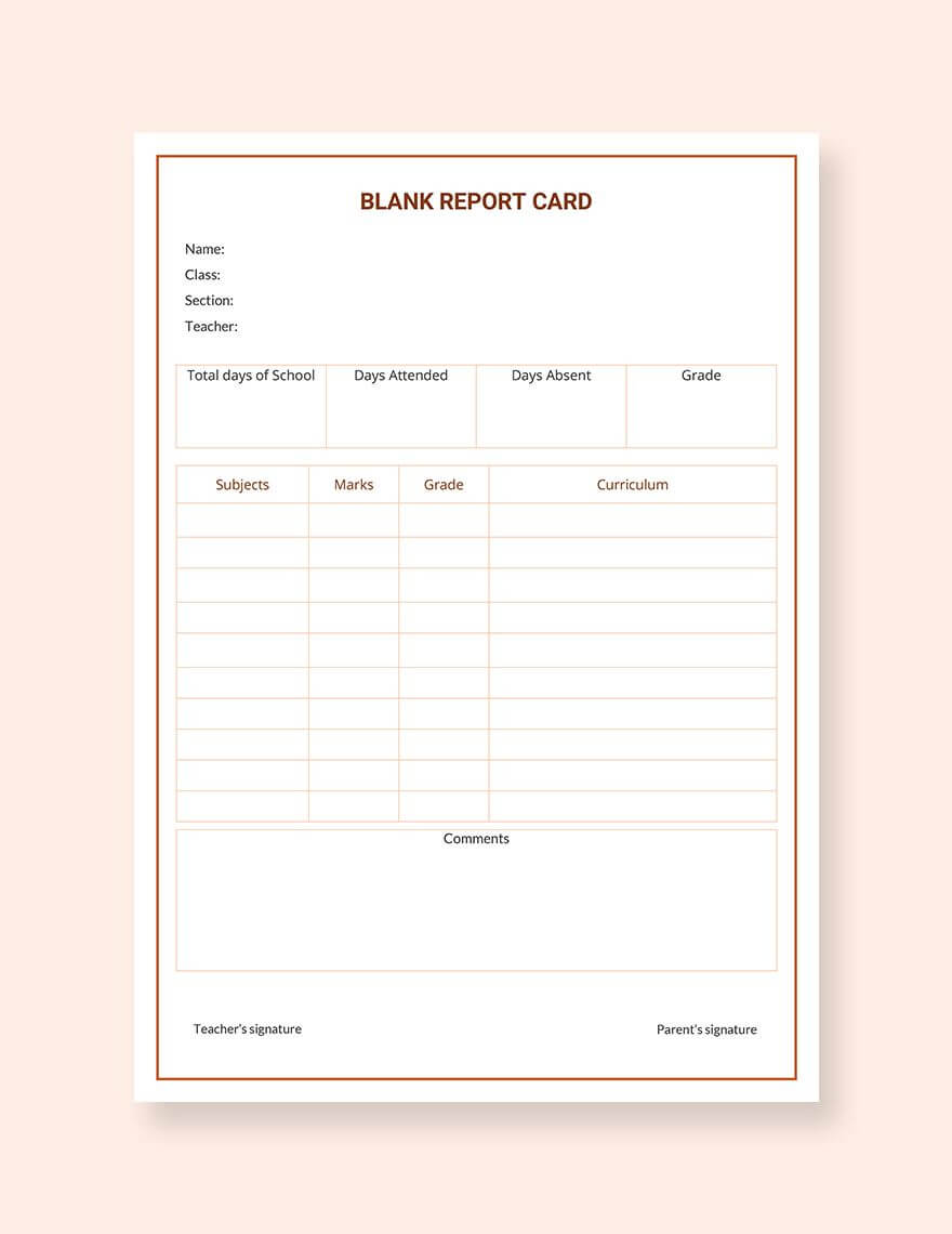 Free Blank Report Card | No | Report Card Template, School With Regard To School Report Template Free