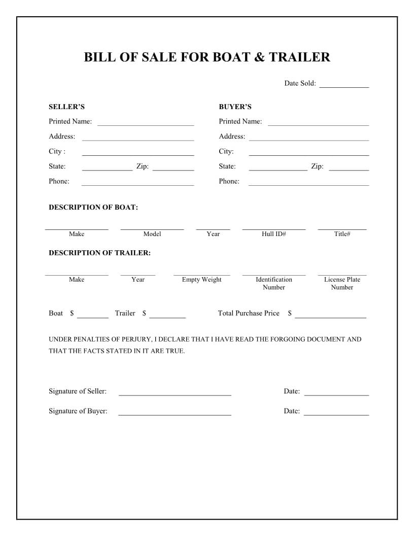 Free Boat & Trailer Bill Of Sale Form – Download Pdf | Word Regarding Credit Card Templates For Sale