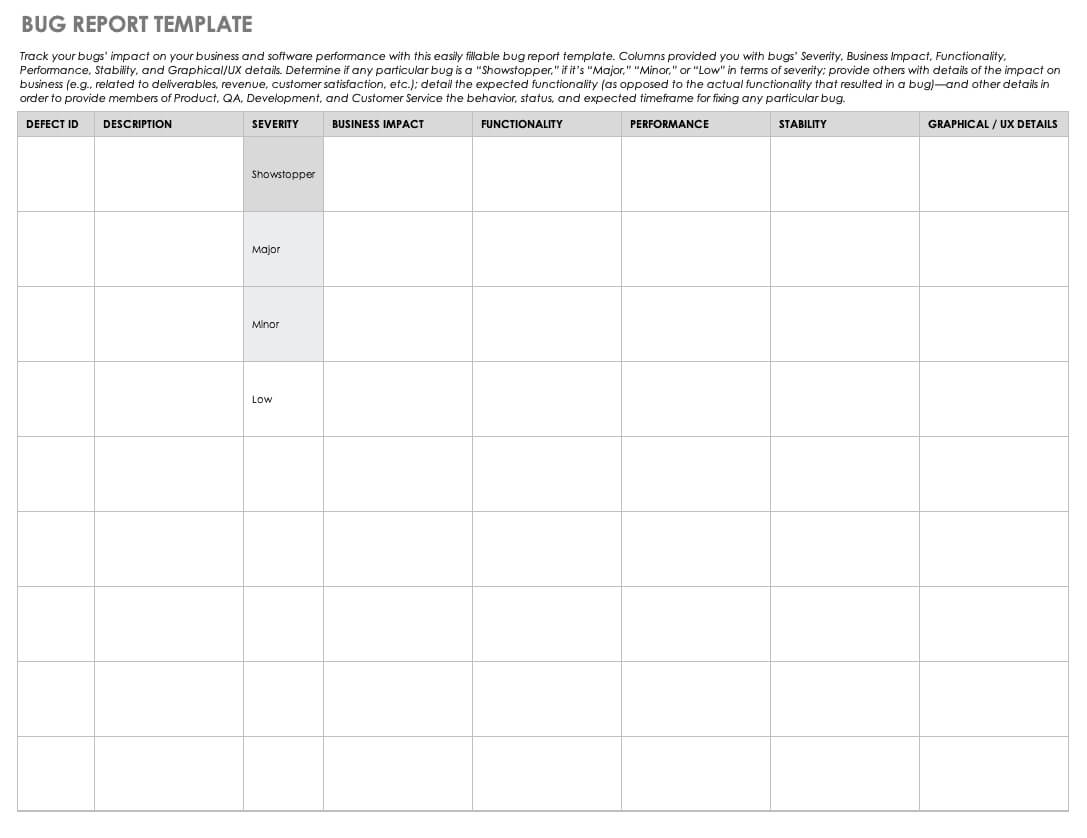 Free Bug Report Templates And Forms | Smartsheet Within Bug Report Template Xls