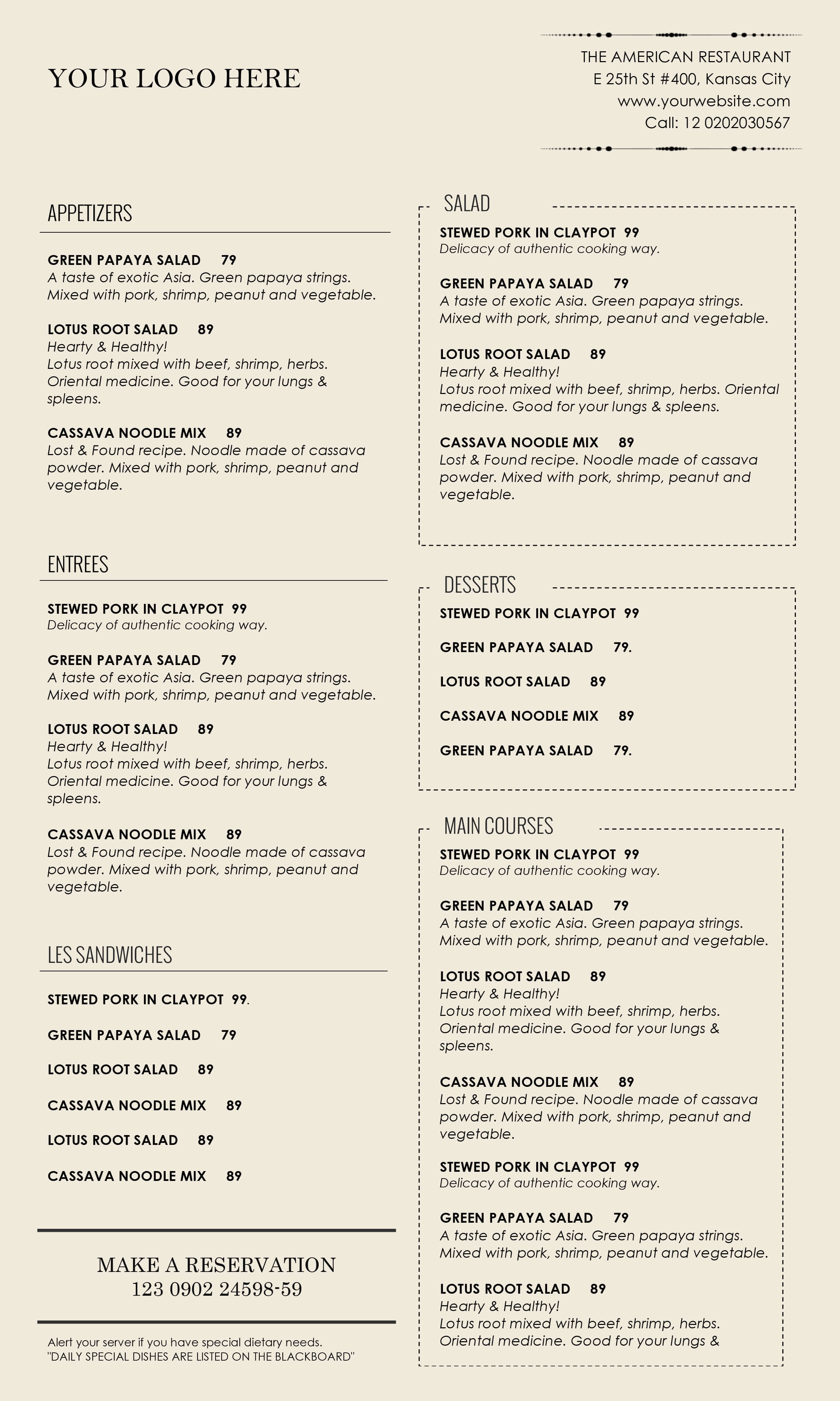 Free Cafe Menu Templates For Word – Atlantaauctionco With Free Cafe Menu Templates For Word