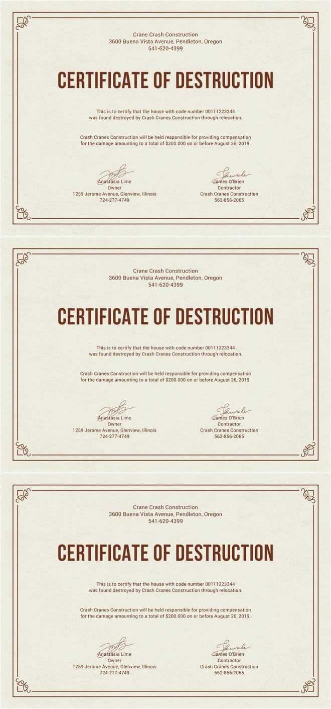 Free Certificate Of Destruction | Free Certificate Templates For Hard Drive Destruction Certificate Template