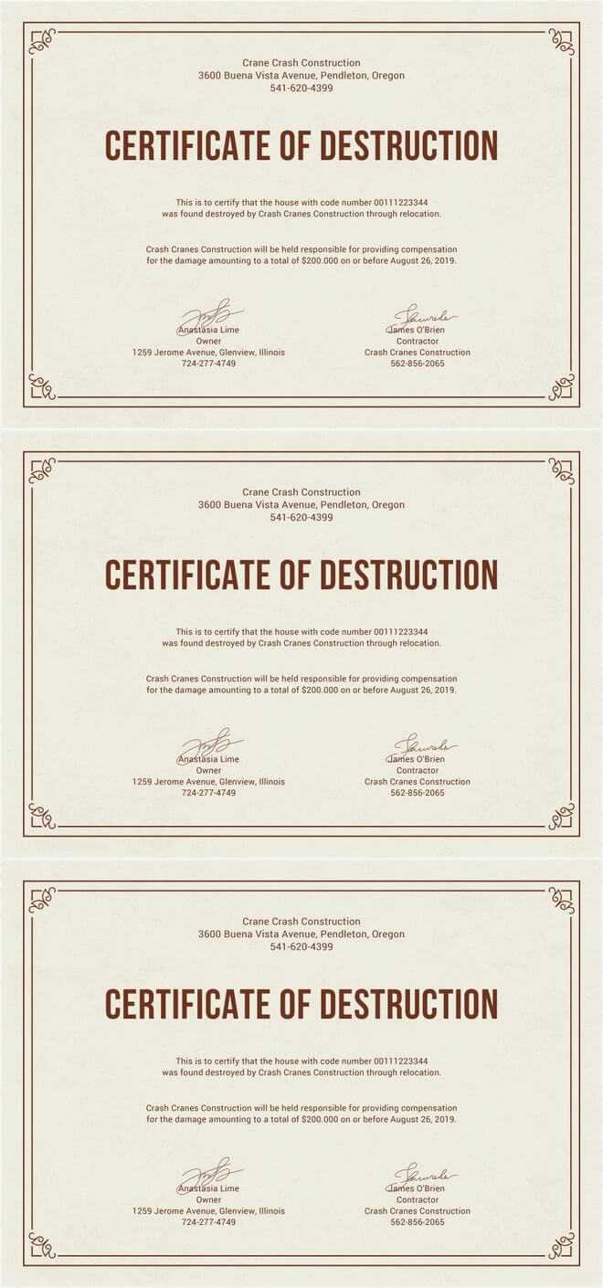 Free Certificate Of Destruction | Free Certificate Templates Inside Free Certificate Of Destruction Template