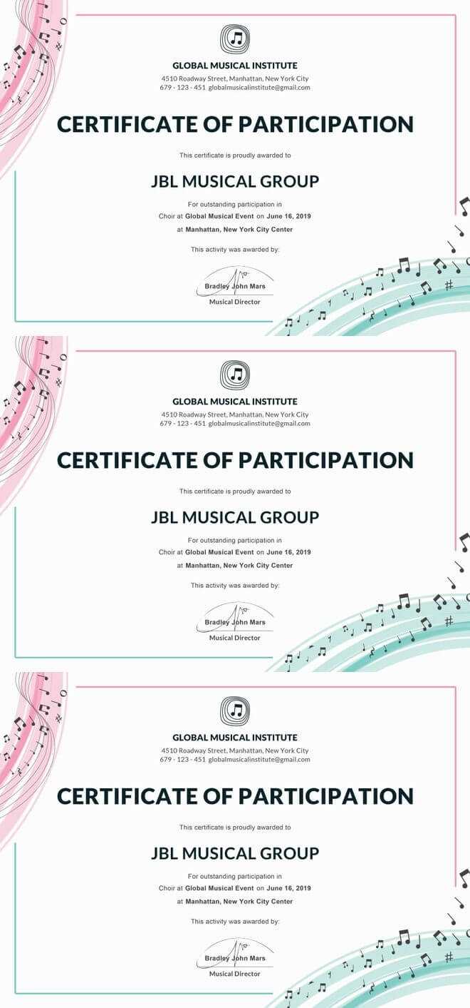 Free Choir Certificate Of Participation | Certificate Of For Choir Certificate Template