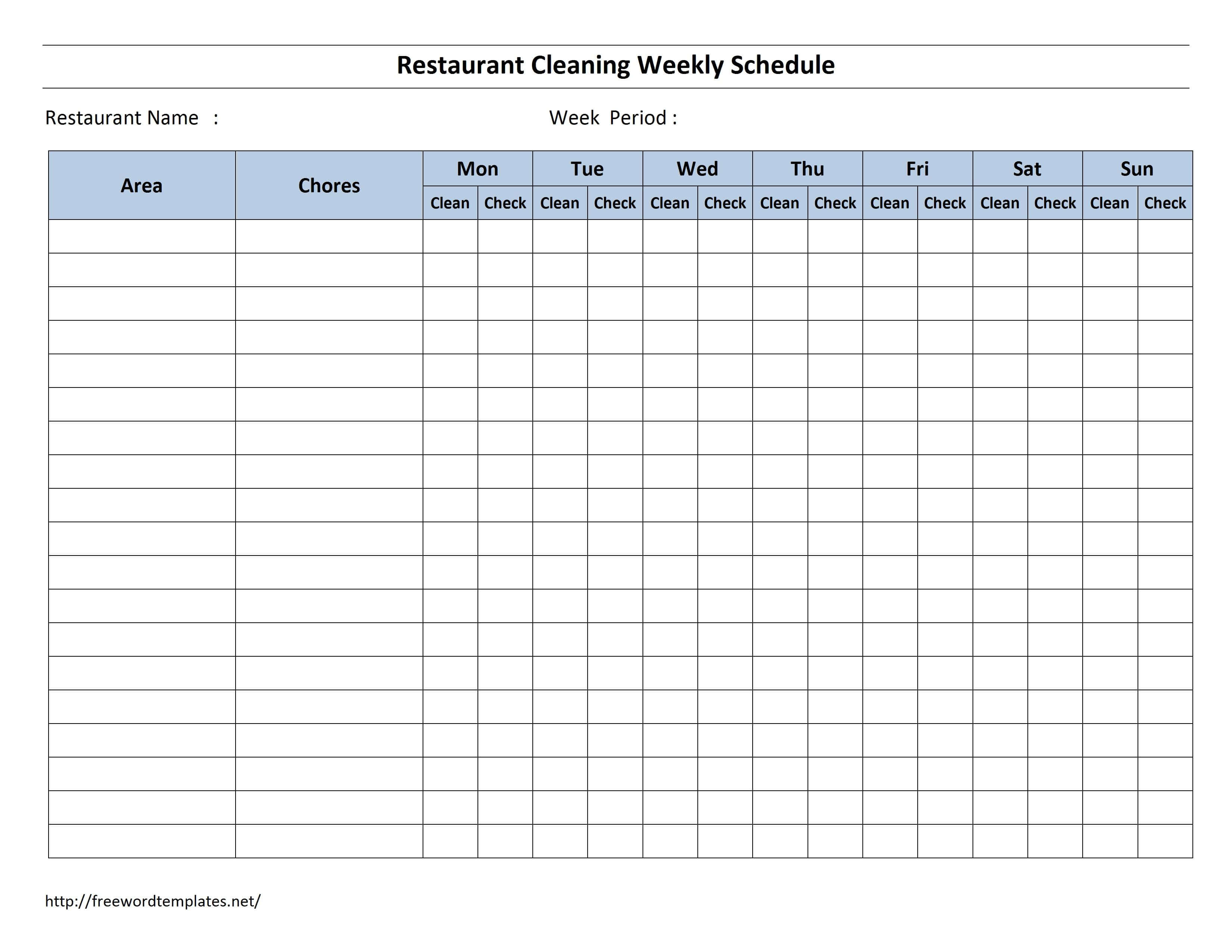 Free Cleaning Schedule Forms | Excel Format And Payroll With Blank Cleaning Schedule Template