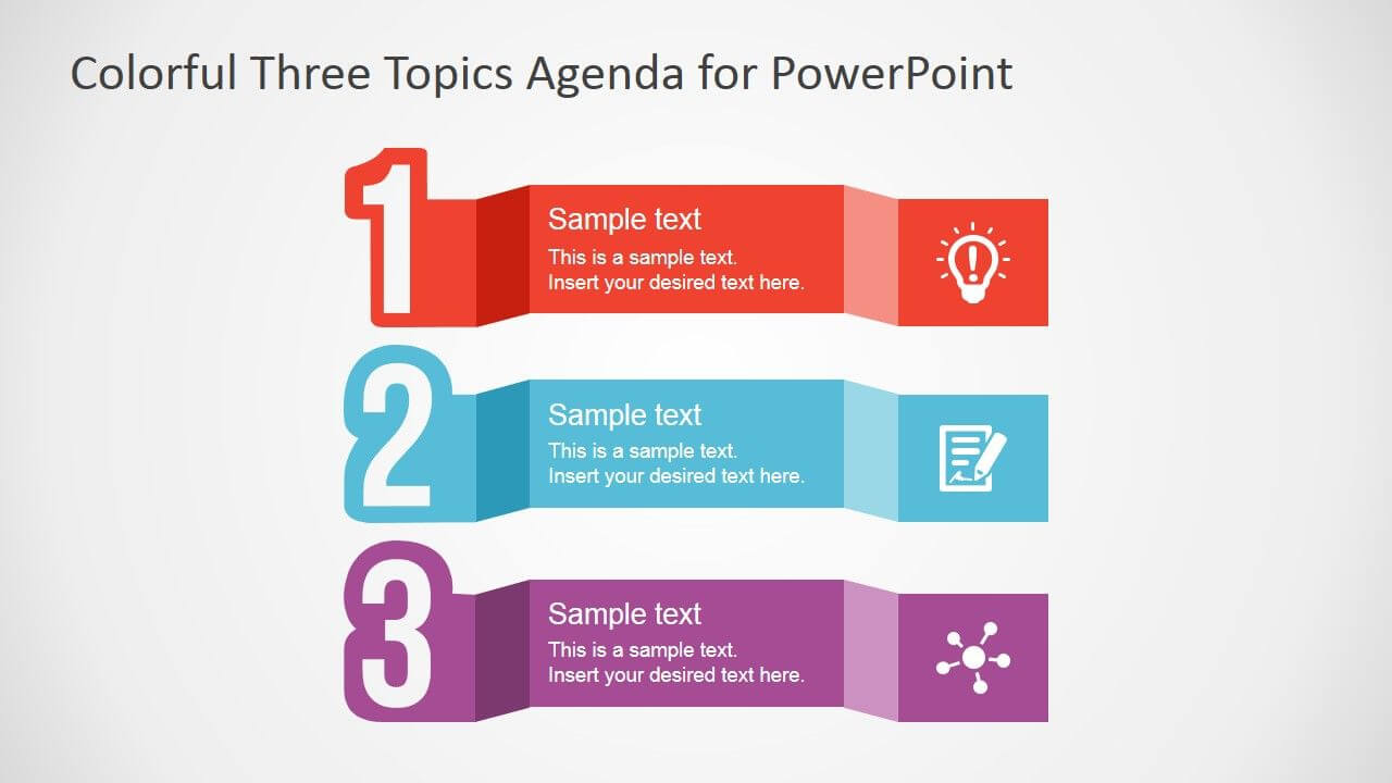 Free Colorful Three Topics Agenda For Powerpoint | Better For Replace Powerpoint Template