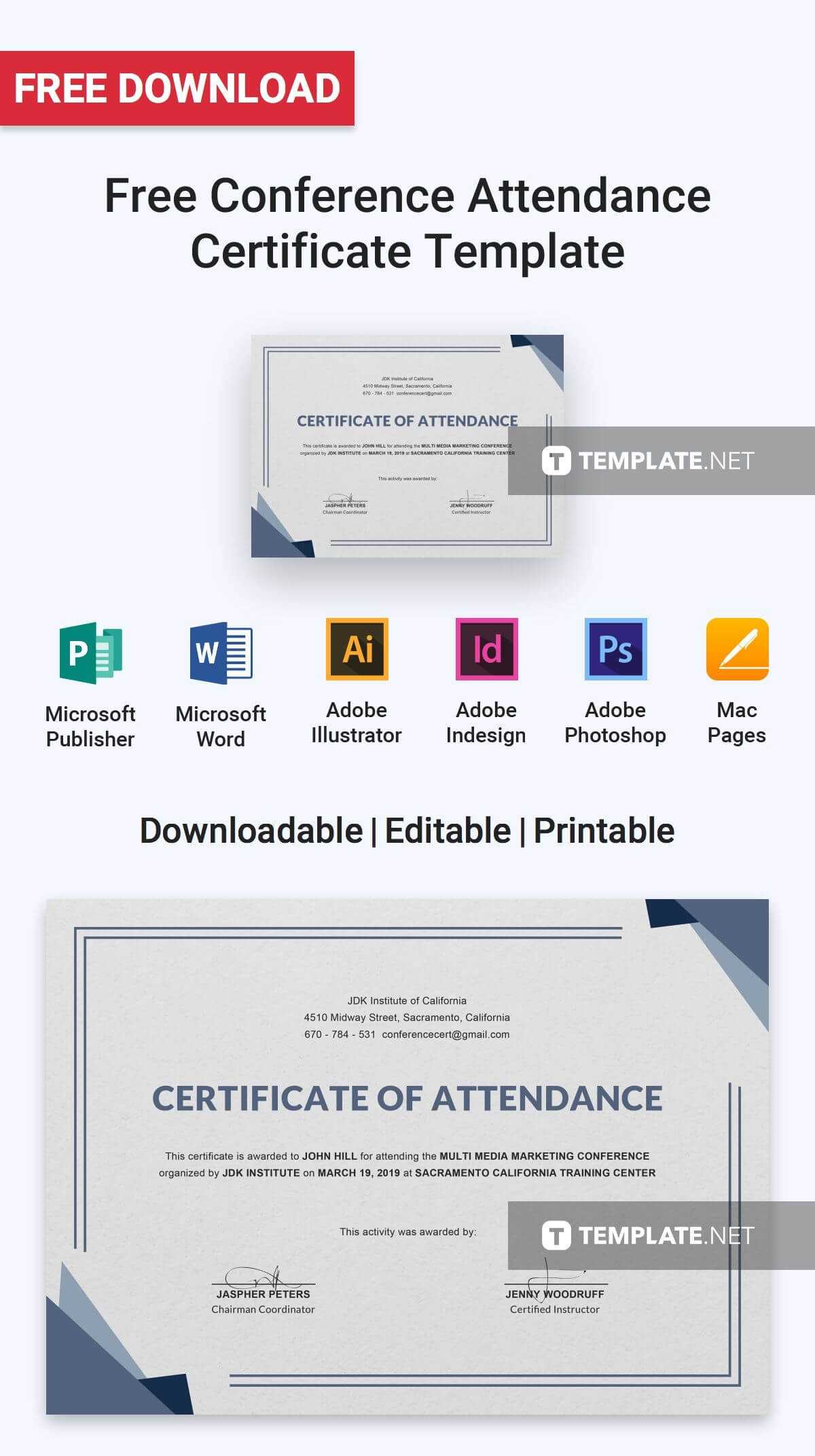 Free Conference Attendance Certificate | Attendance Inside Conference Certificate Of Attendance Template