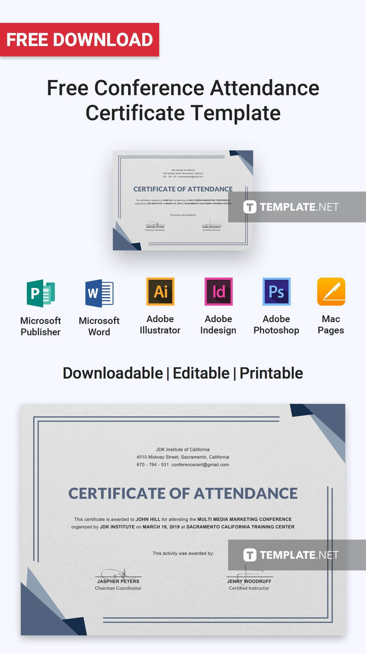 Free Conference Attendance Certificate | Attendance With Conference Participation Certificate Template