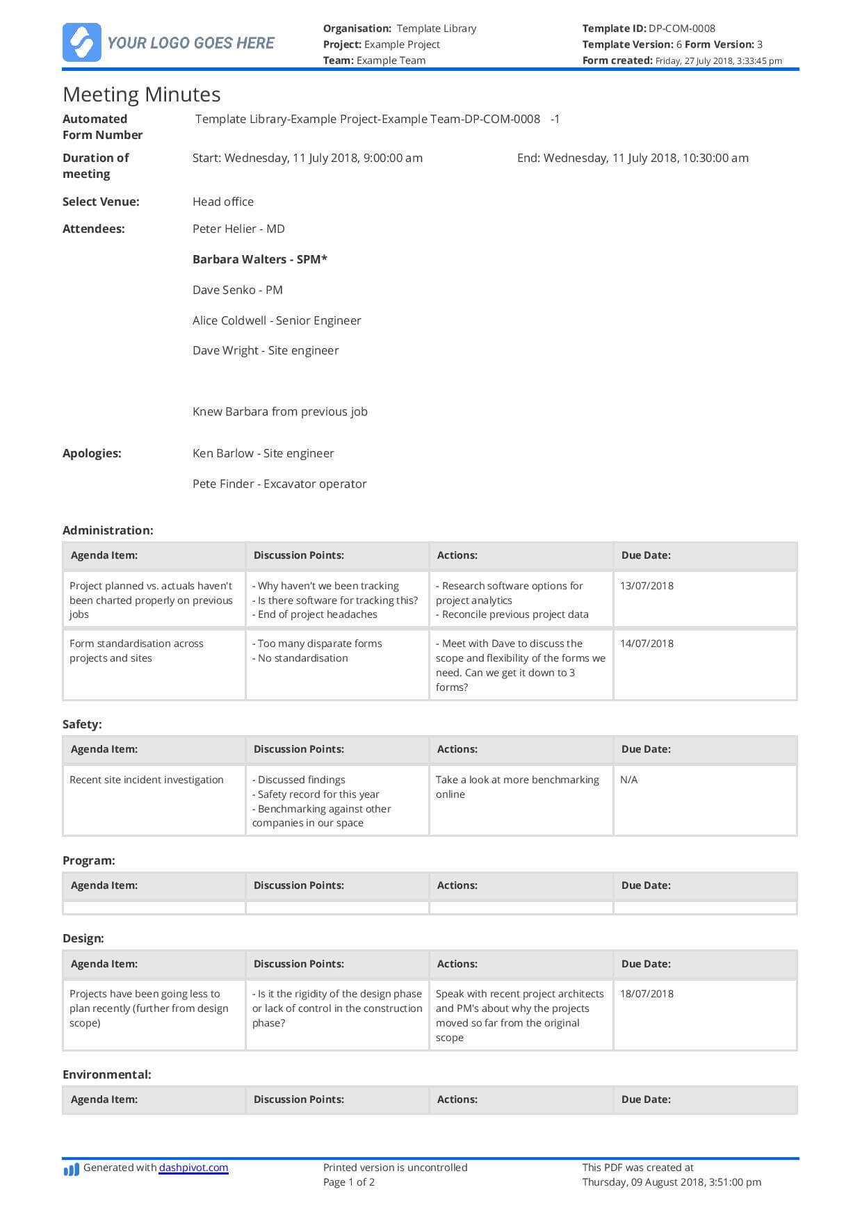 Free Construction Meeting Minutes Template (Better Than Intended For Corporate Minutes Template Word