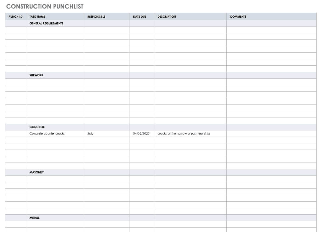 Free Construction Project Management Templates In Excel Intended For Construction Deficiency Report Template