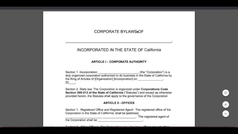 Corporate Bylaws Template Word