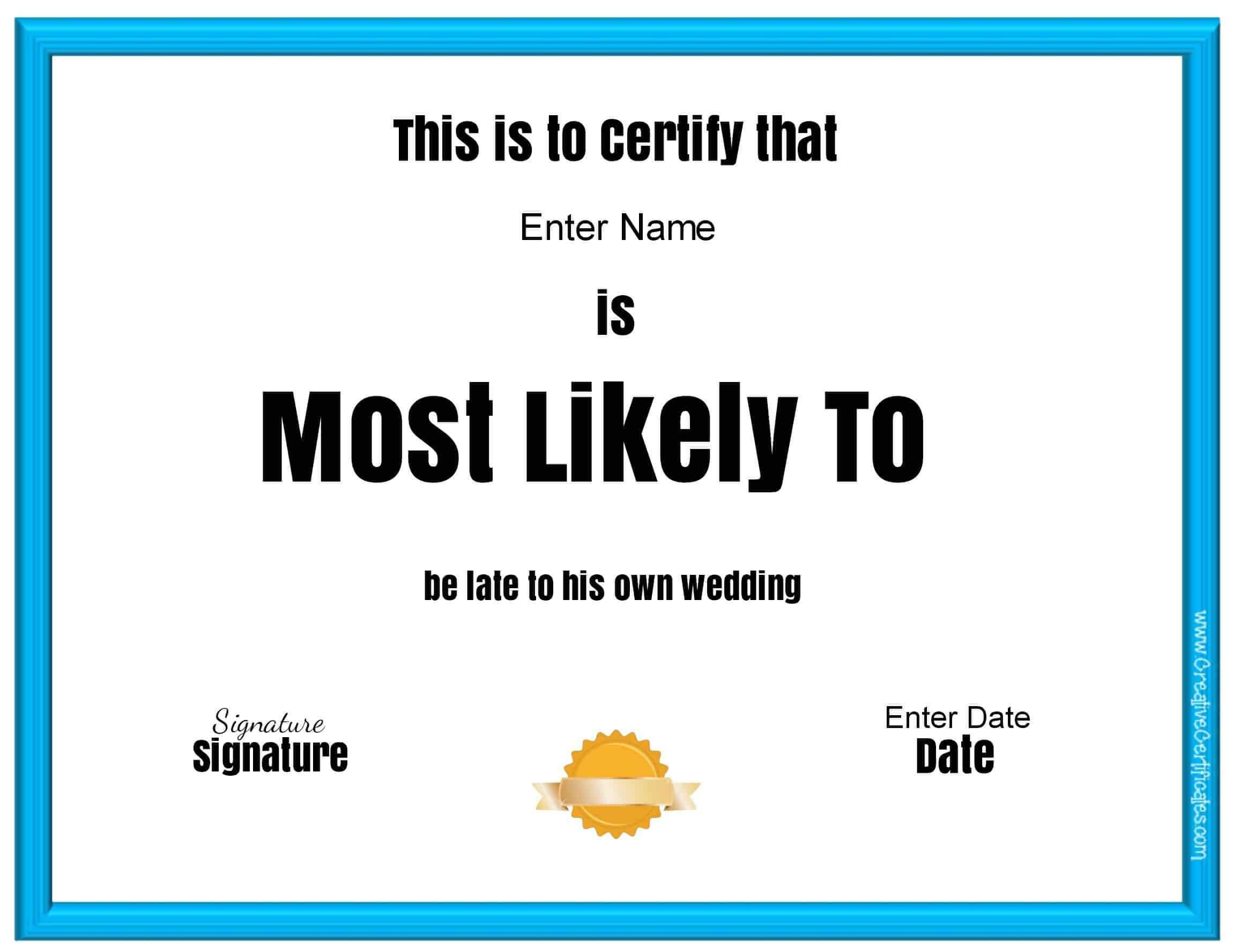 Free Customizable "most Likely To Awards" For Superlative Certificate Template