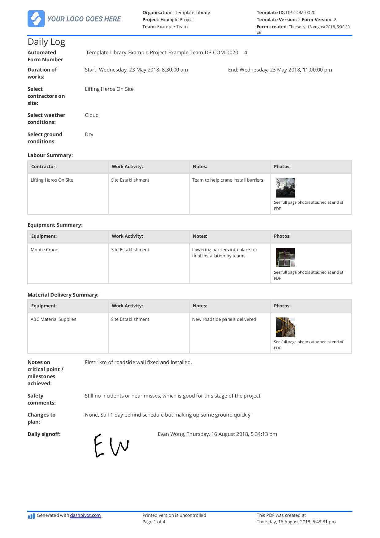 Free Daily Construction Log Template (Better Than Excel And For Construction Daily Report Template Free