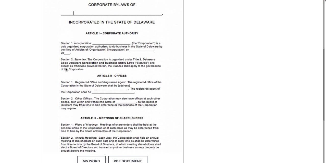 Free Delaware Corporate Bylaws Template | Pdf | Word Intended For Corporate Bylaws Template Word