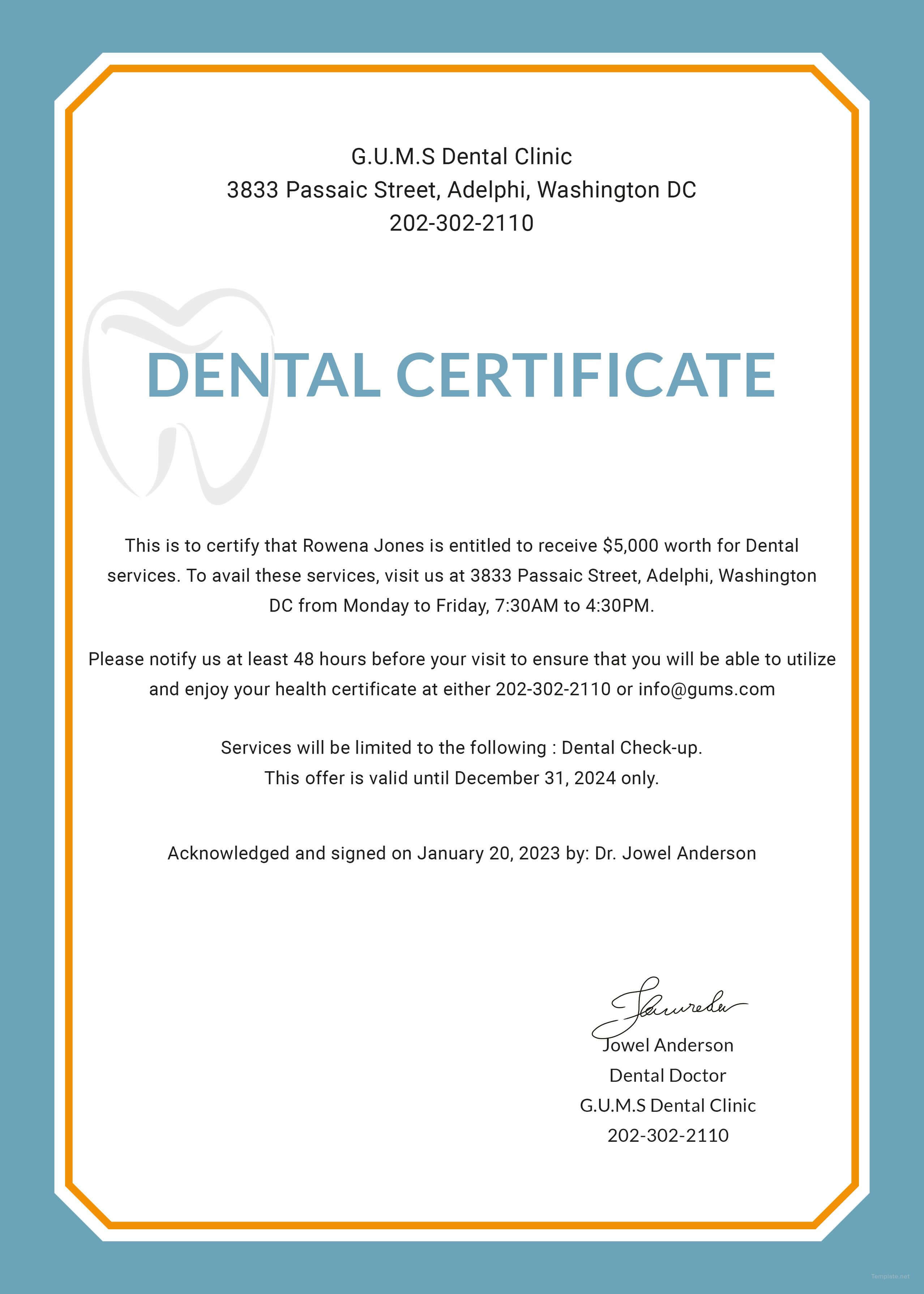 Free Dental Medical Certificate Sample | Free Dental, Dental For Free Fake Medical Certificate Template