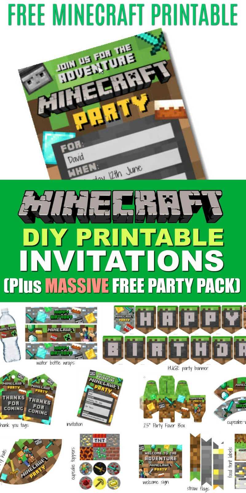 Free Diy Printable Minecraft Birthday Invitation – Clean Intended For Minecraft Birthday Card Template