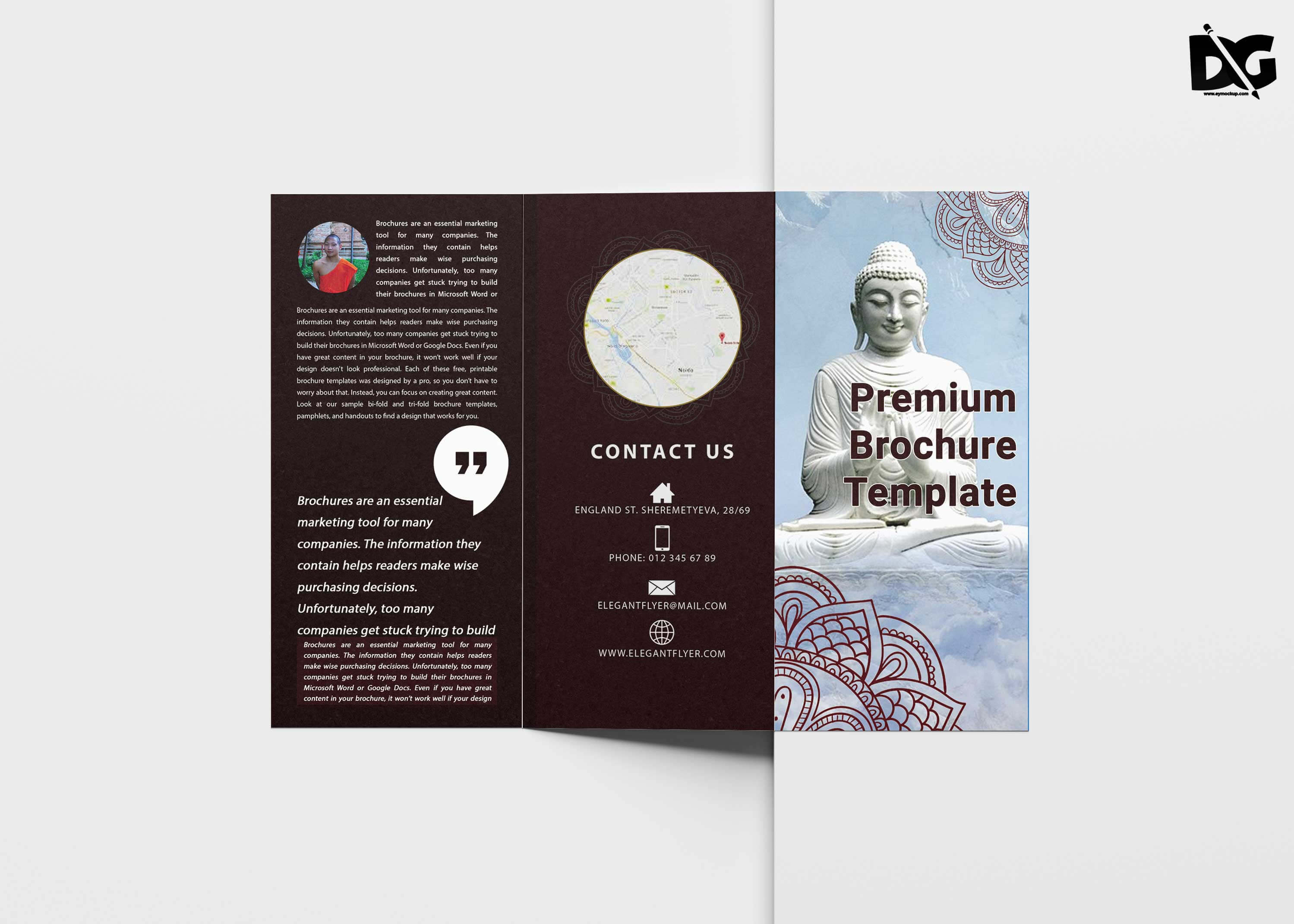 Free Download Buddha Tri Fold Brochure Template | Free Psd With Regard To Free Brochure Template Downloads