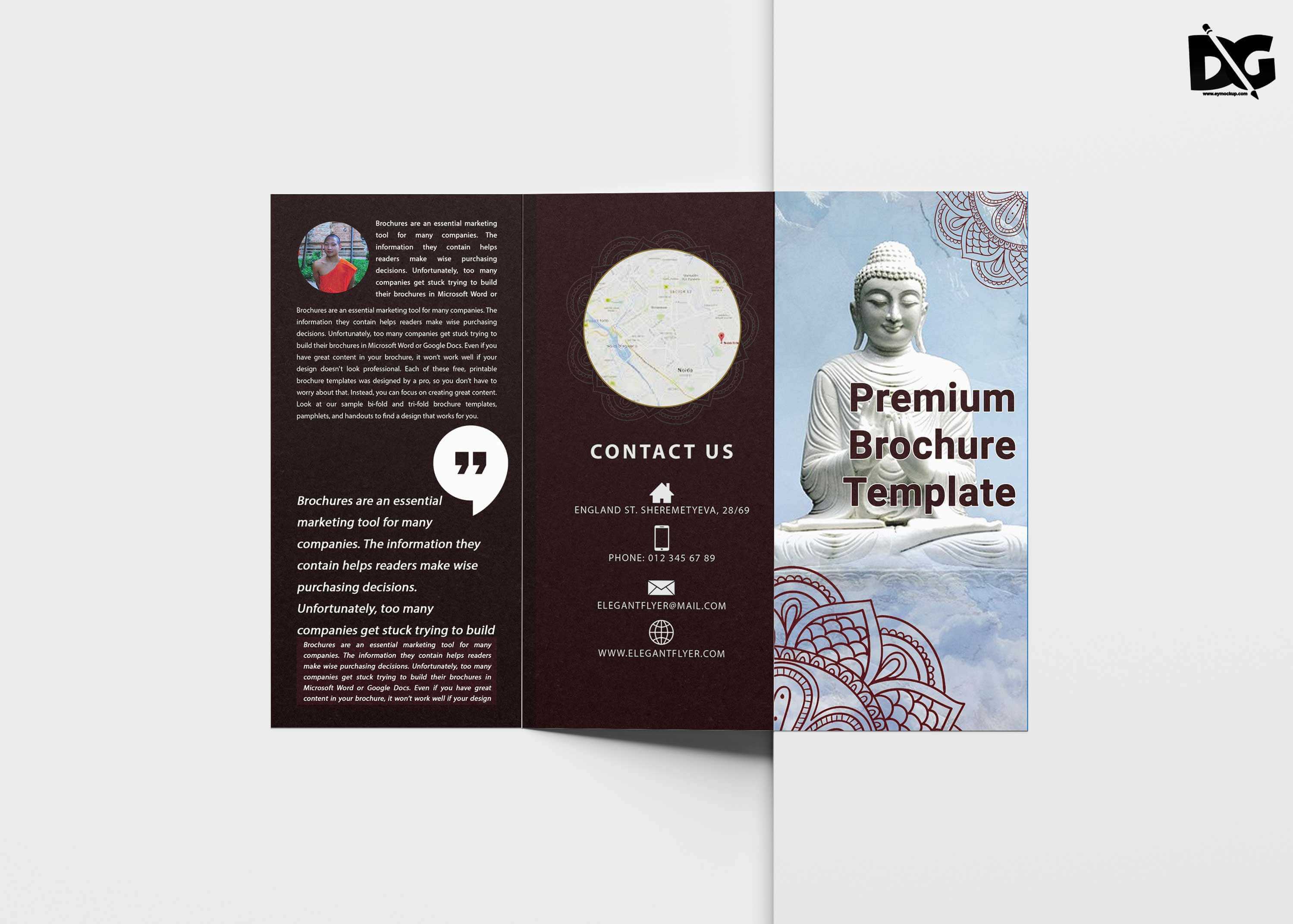 Free Download Buddha Tri Fold Brochure Template | Free Psd With Regard To Free Brochure Template Downloads