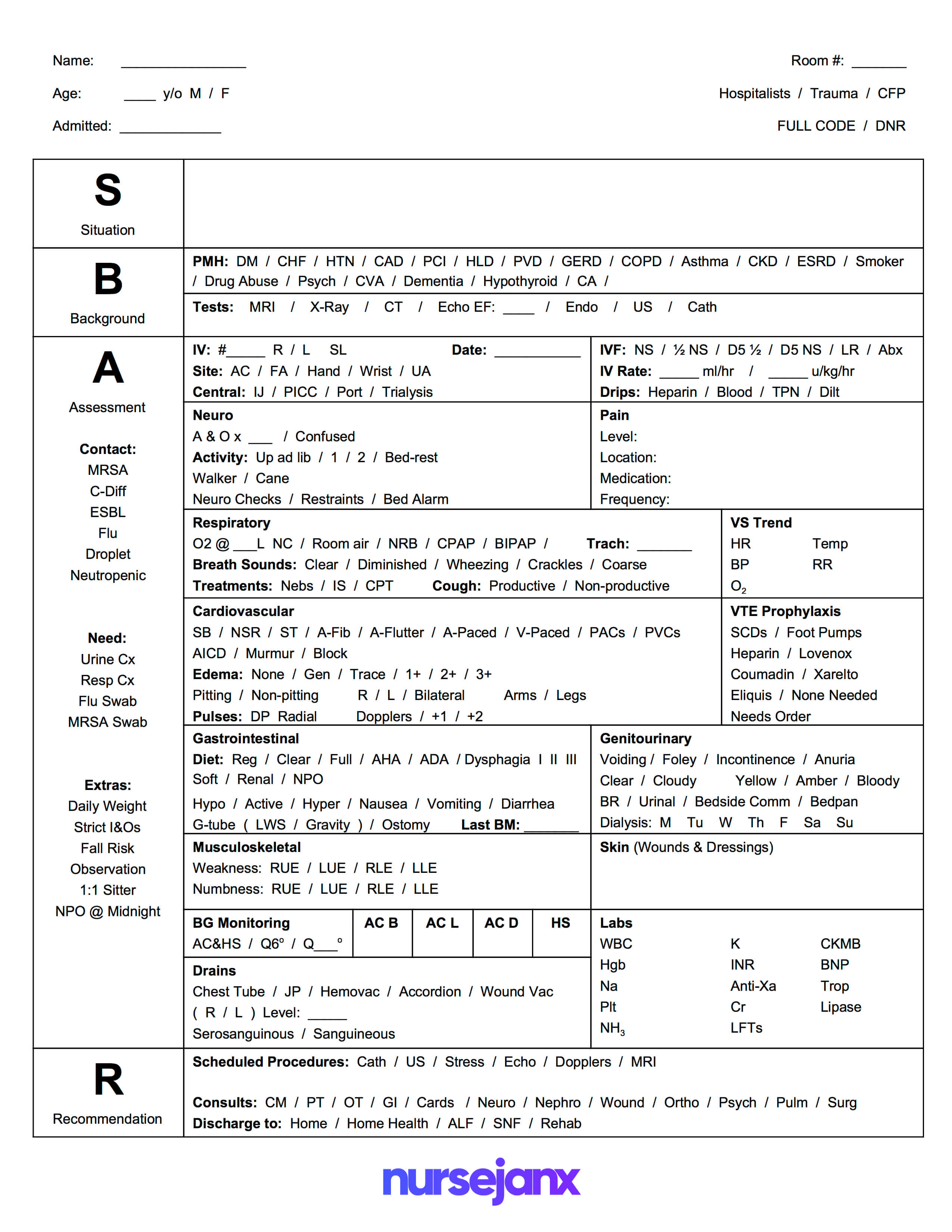 Free Download! This Is A Full Size Sbar Nursing Brain Report In Med Surg Report Sheet Templates