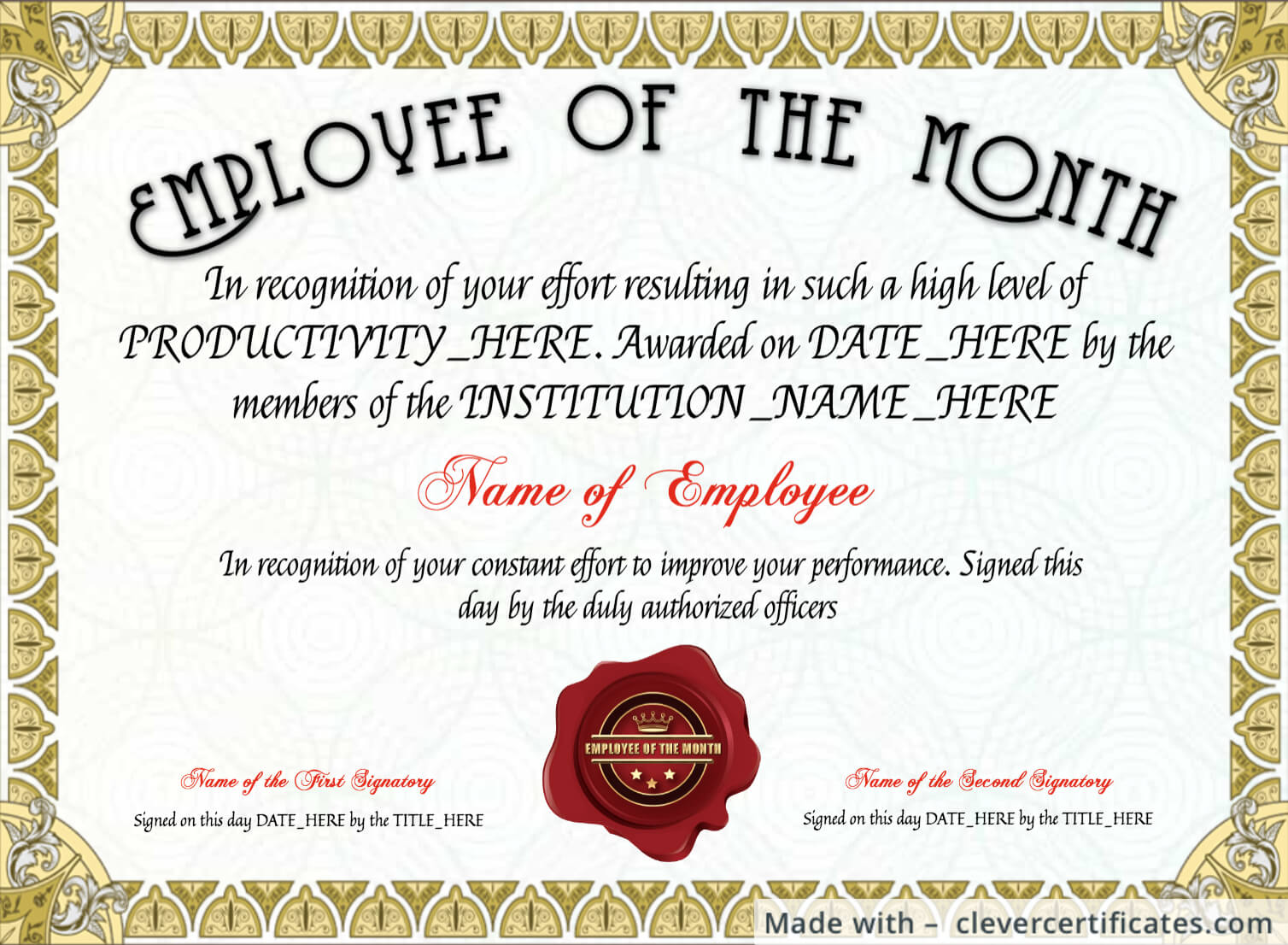 Free Employee Of The Month Certificate Template At In Employee Of The Month Certificate Templates