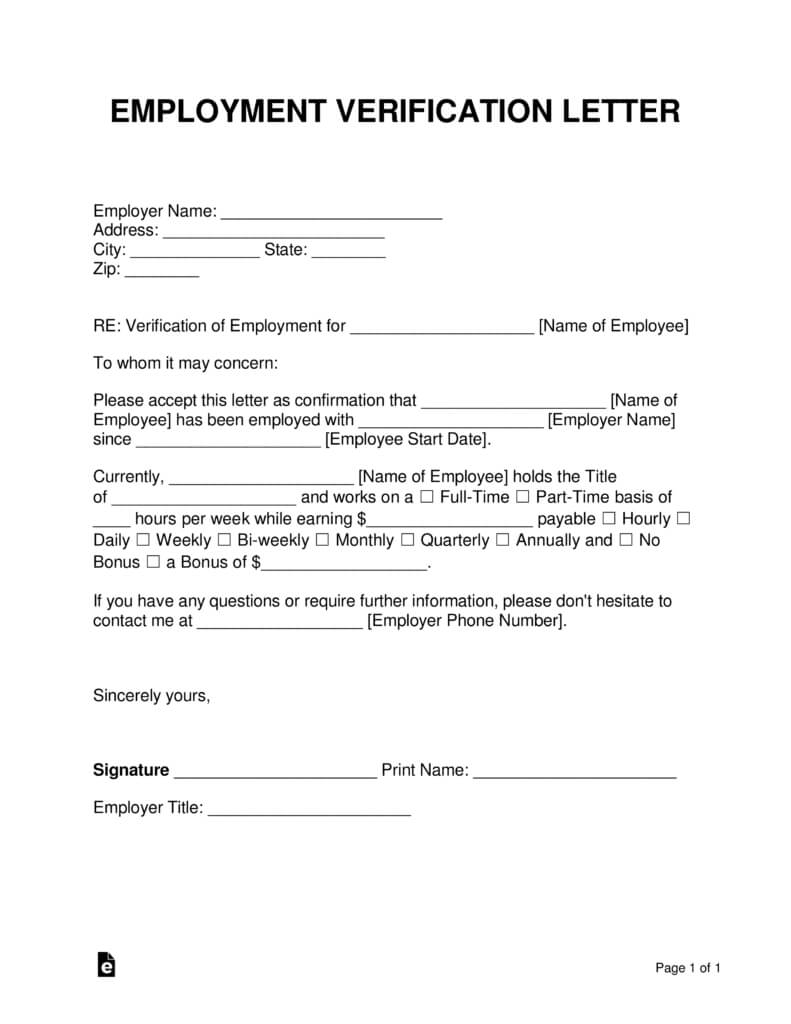 Free Employment (Income) Verification Letter – Pdf | Word In Employment Verification Letter Template Word