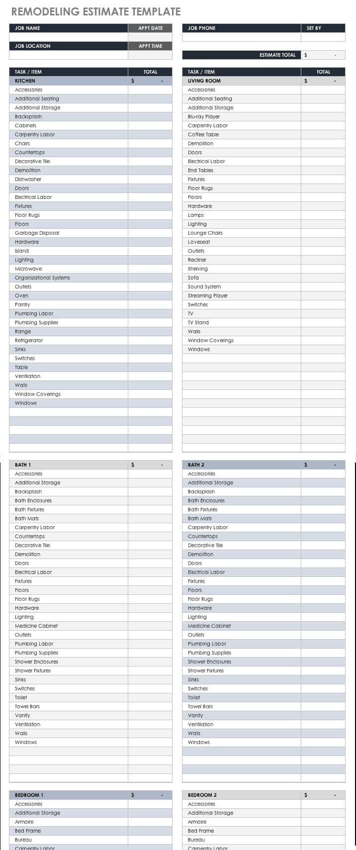 Free Estimate Templates | Smartsheet Pertaining To Blank Estimate Form Template