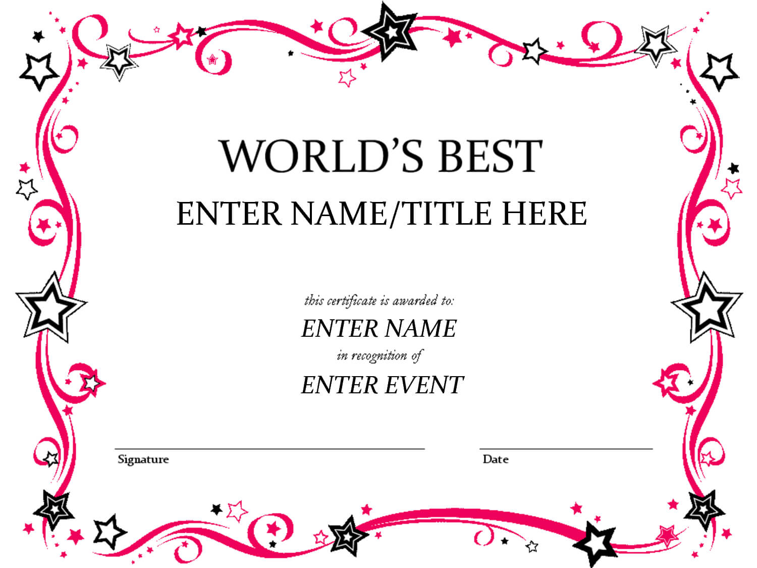 Free Funny Award Certificates Templates | Worlds Best Custom With Free Printable Funny Certificate Templates