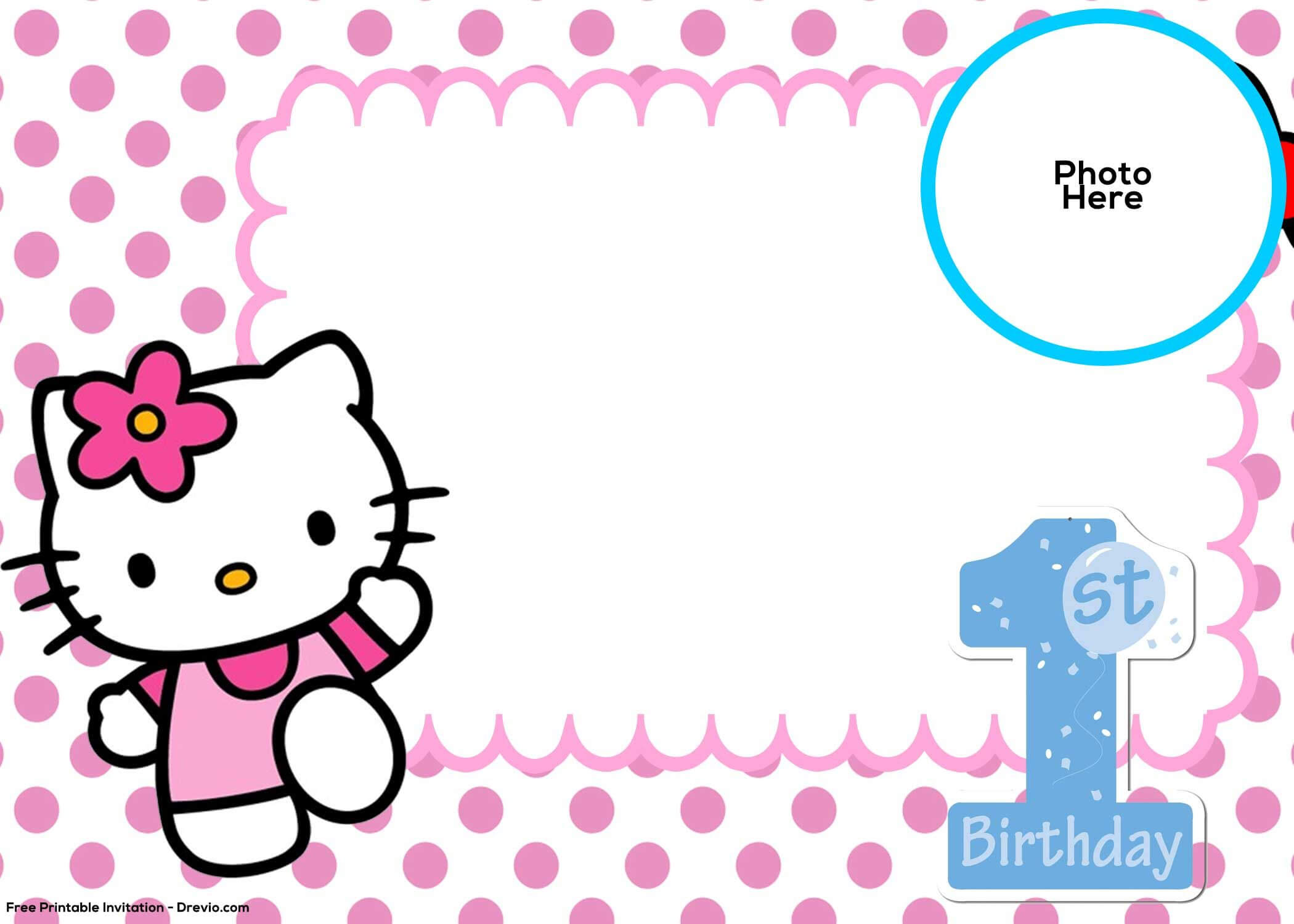 Free Hello Kitty 1St Birthday Invitation Template | Hello Inside Hello Kitty Birthday Card Template Free