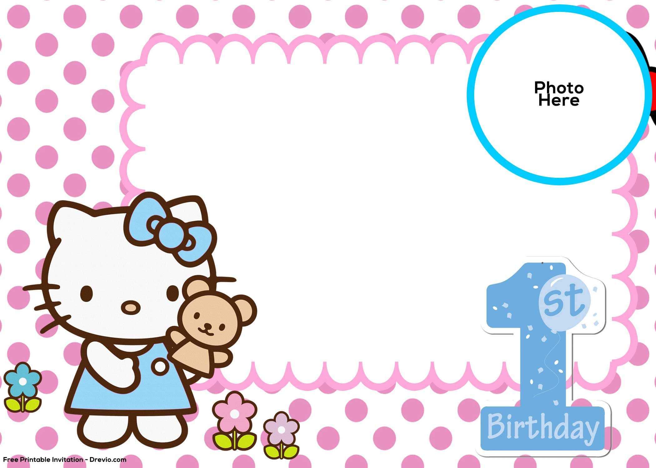 Free Hello Kitty 1St Birthday Invitation Template | Hello Regarding Hello Kitty Birthday Card Template Free