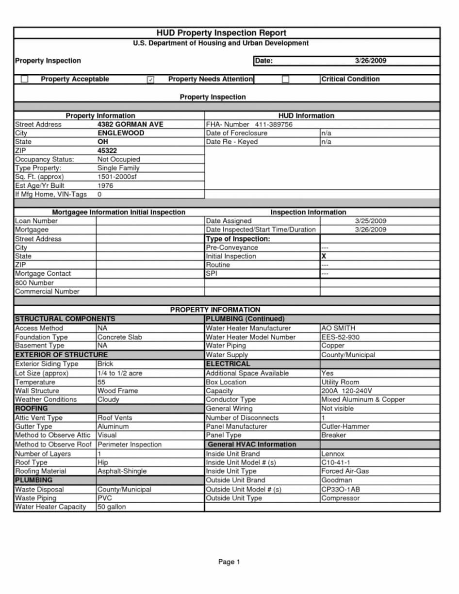 Free Home Inspection Report Template Excel Home Inspection Inside Home Inspection Report Template Free