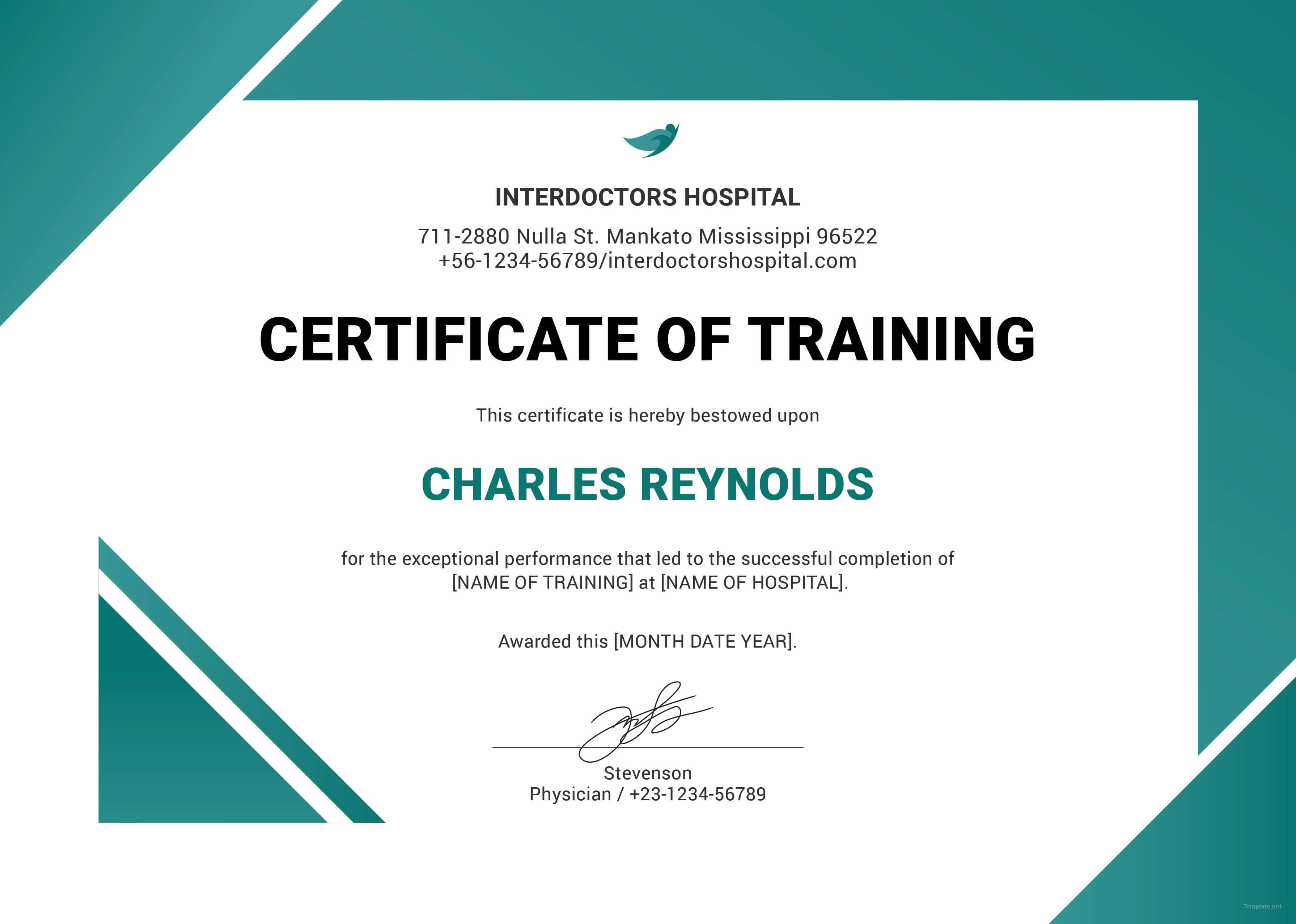 Free Hospital Training Certificate | Training Certificate With Template For Training Certificate