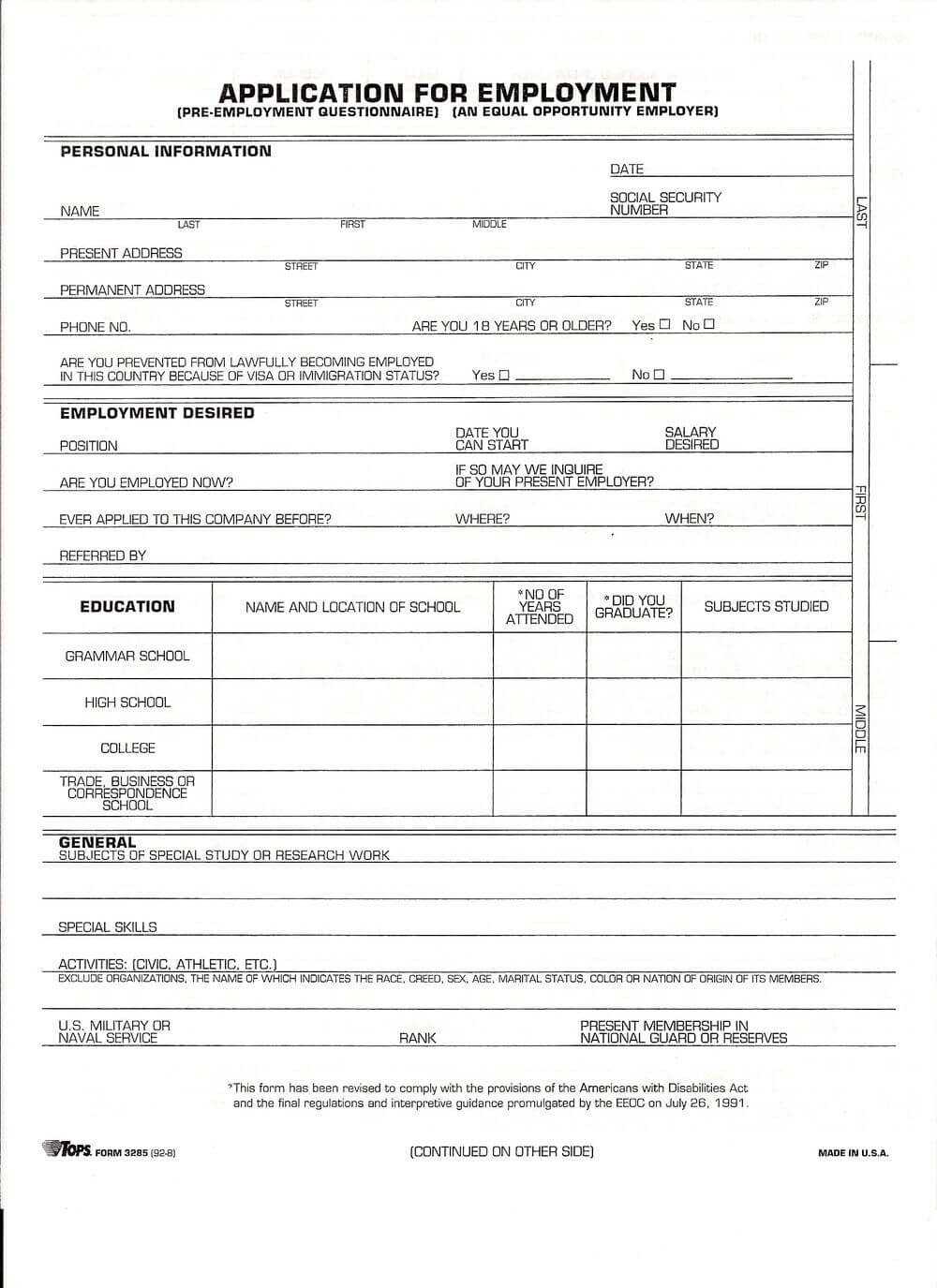 Free Job Application Form | Employment Application Samples Intended For Employment Application Template Microsoft Word