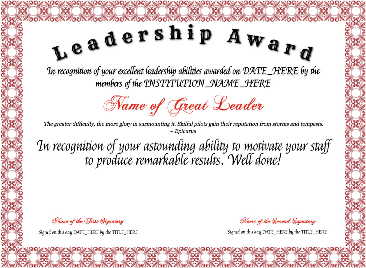 Free Leadership Award At Clevercertificates | Leadership Inside Leadership Award Certificate Template