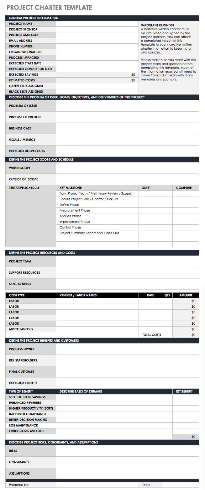 Free Lean Six Sigma Templates | Smartsheet Within Team With Regard To Team Charter Template Powerpoint