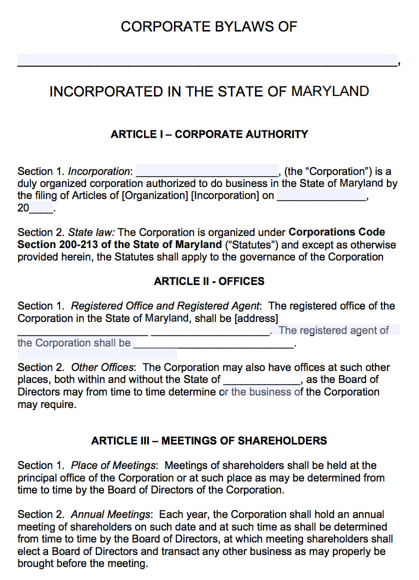 Free Maryland Corporate Bylaws Template | Pdf | Word | Throughout Corporate Bylaws Template Word