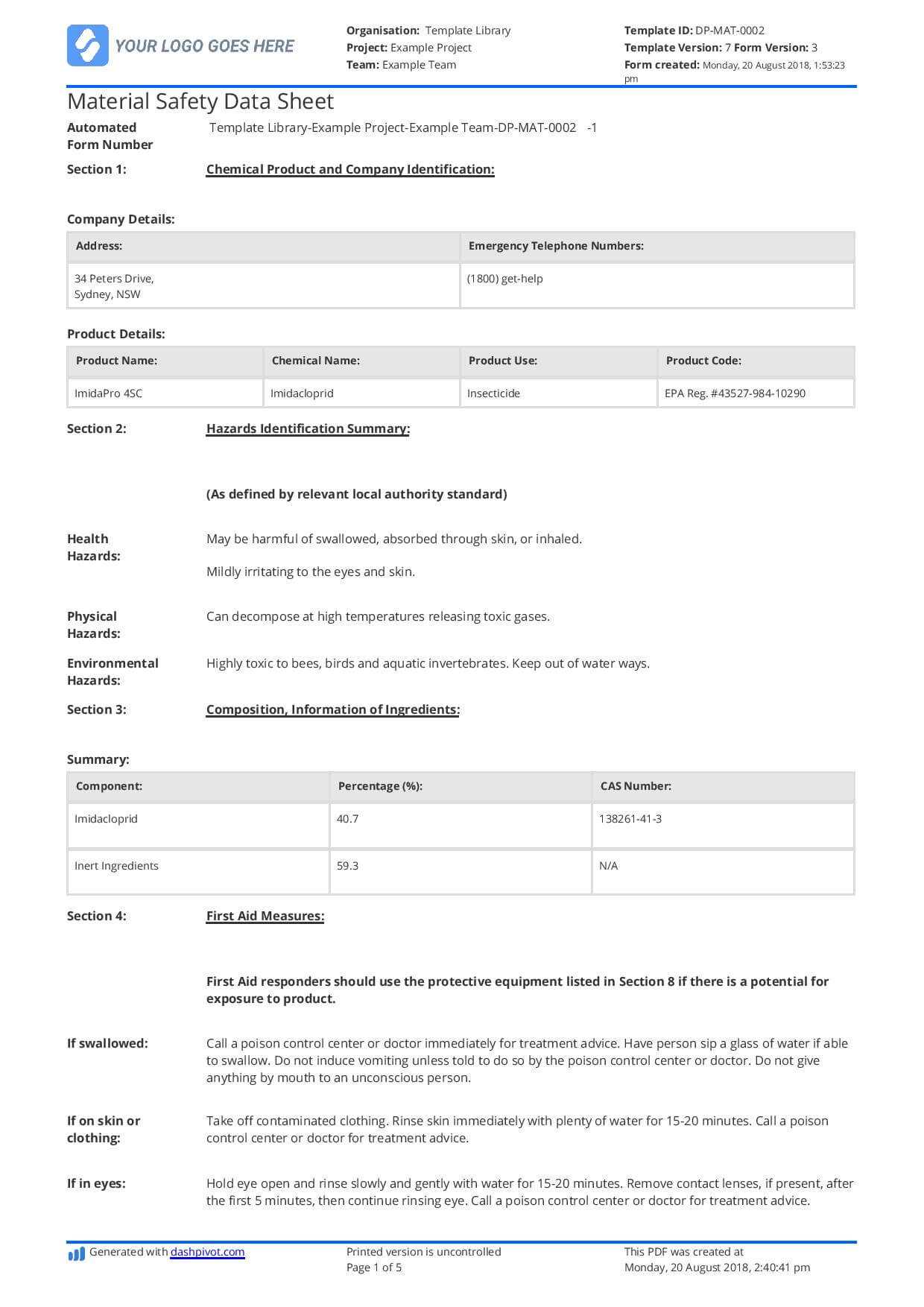 Free Material Safety Data Sheet Template (Better Than Word In Datasheet Template Word