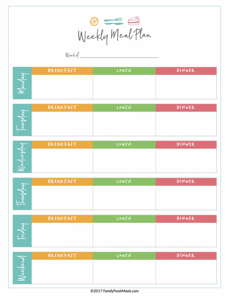 Free Meal Plan Printables - Family Fresh Meals For Blank Meal Plan Template