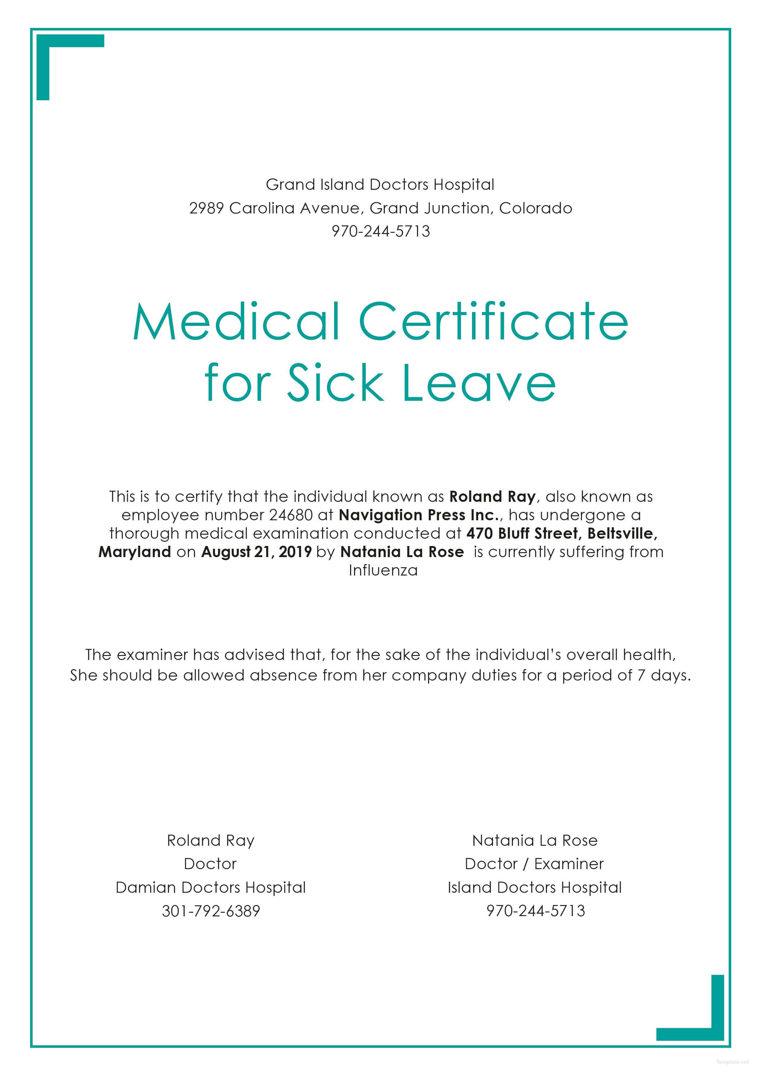 Free Medical Certificate For Sick Leave | Medical, Doctors Inside Certificate Of Service Template Free