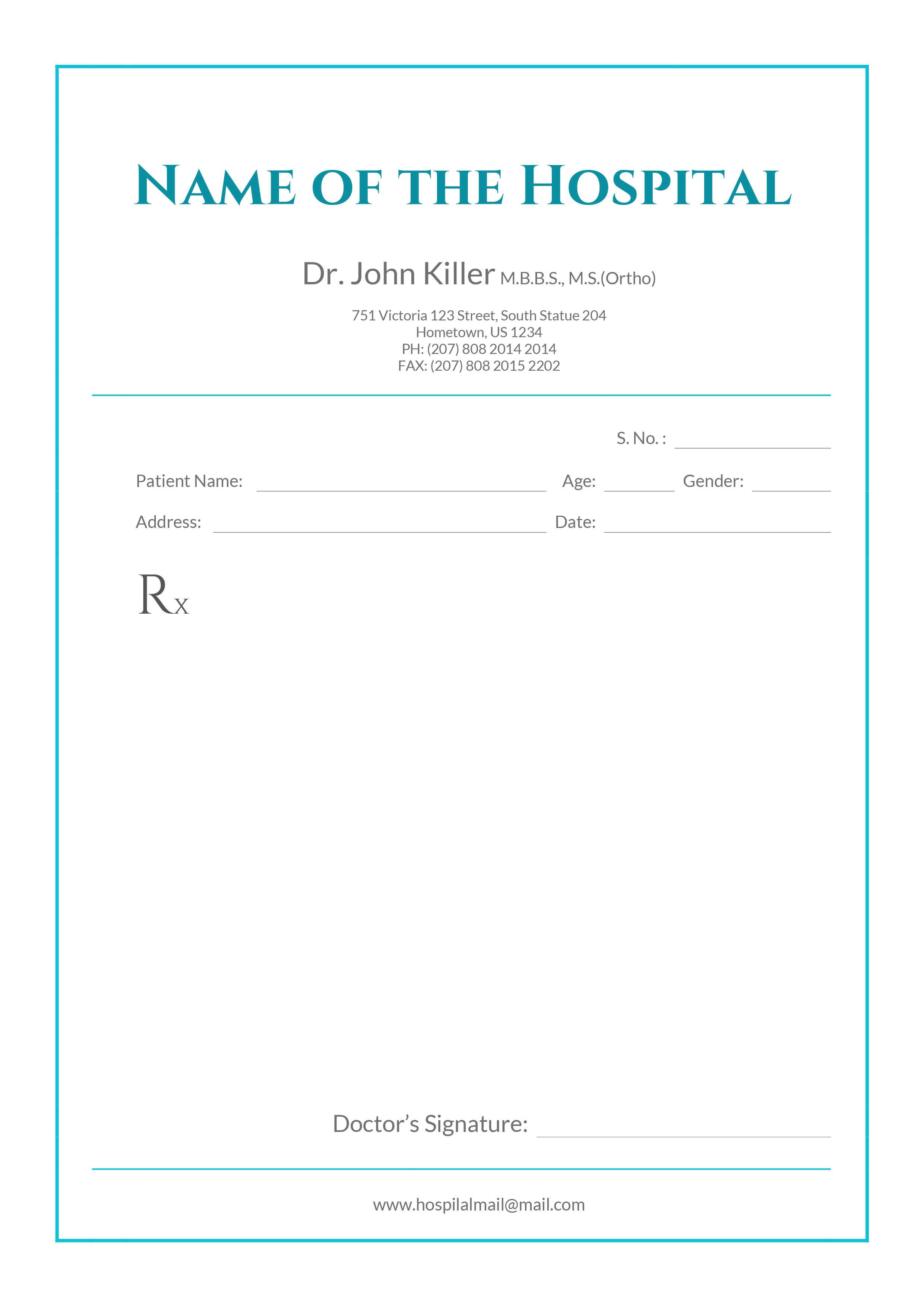 Free Medical Prescription Format | Medical Prescription Inside Blank Prescription Form Template