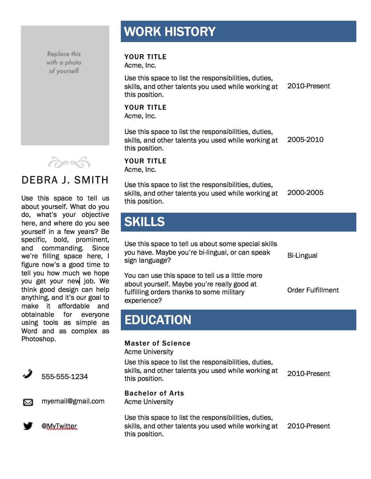 Free Microsoft Word Resume Template | Microsoft Resume For Resume Templates Microsoft Word 2010