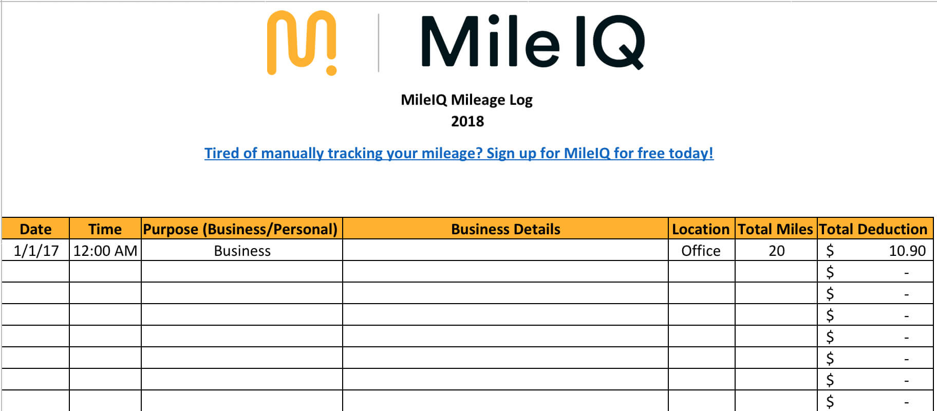 Free Mileage Log Template For Taxes, Track Business Miles In Mileage Report Template