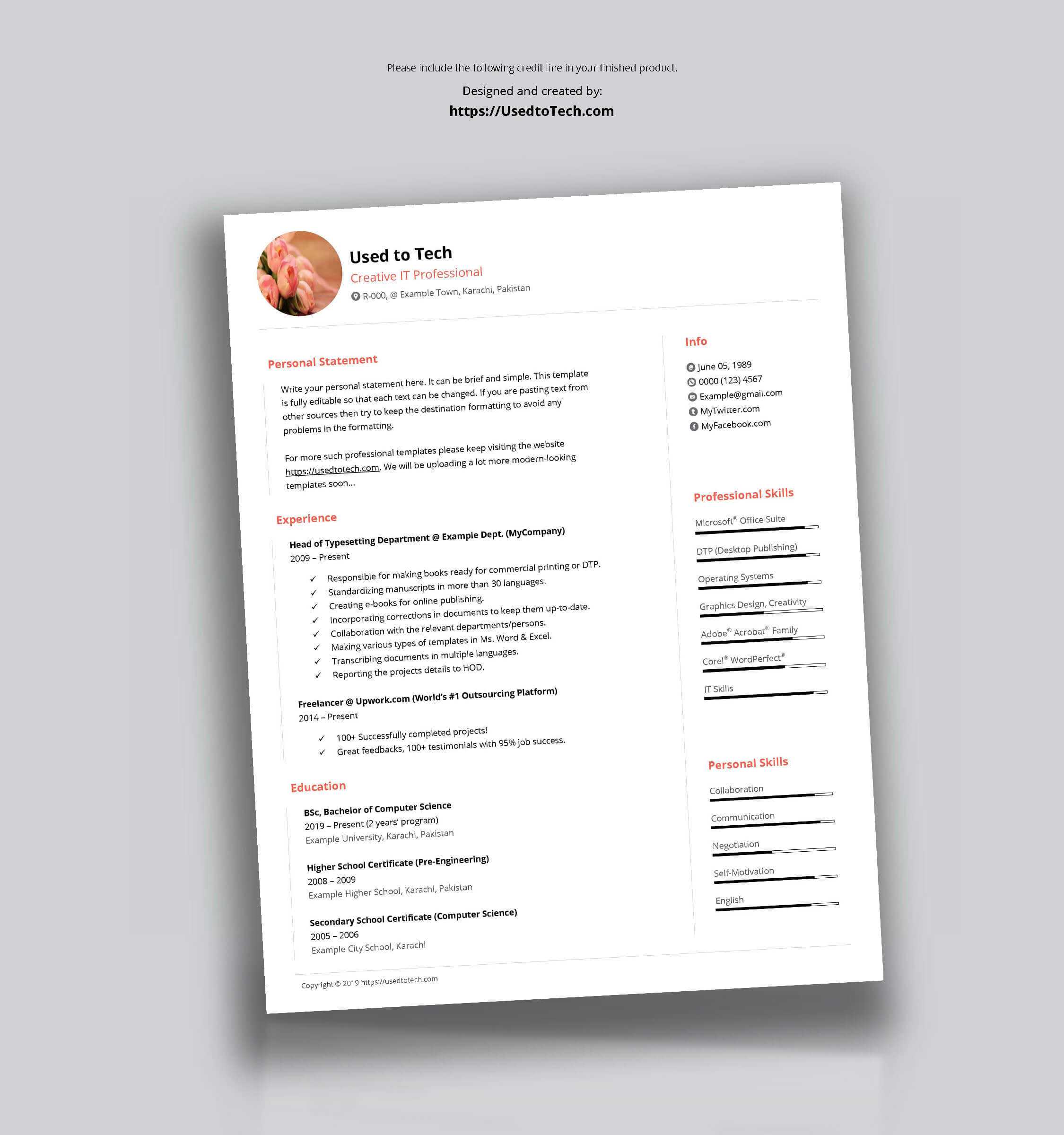 Free Minimal Cv Template In Ms Word – Used To Tech With How To Make A Cv Template On Microsoft Word