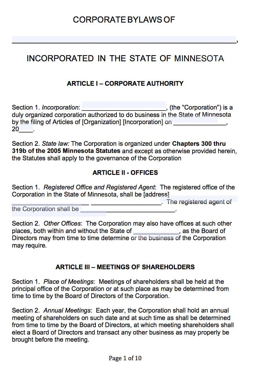 Free Minnesota Corporate Bylaws Template | Pdf | Word | Inside Corporate Bylaws Template Word