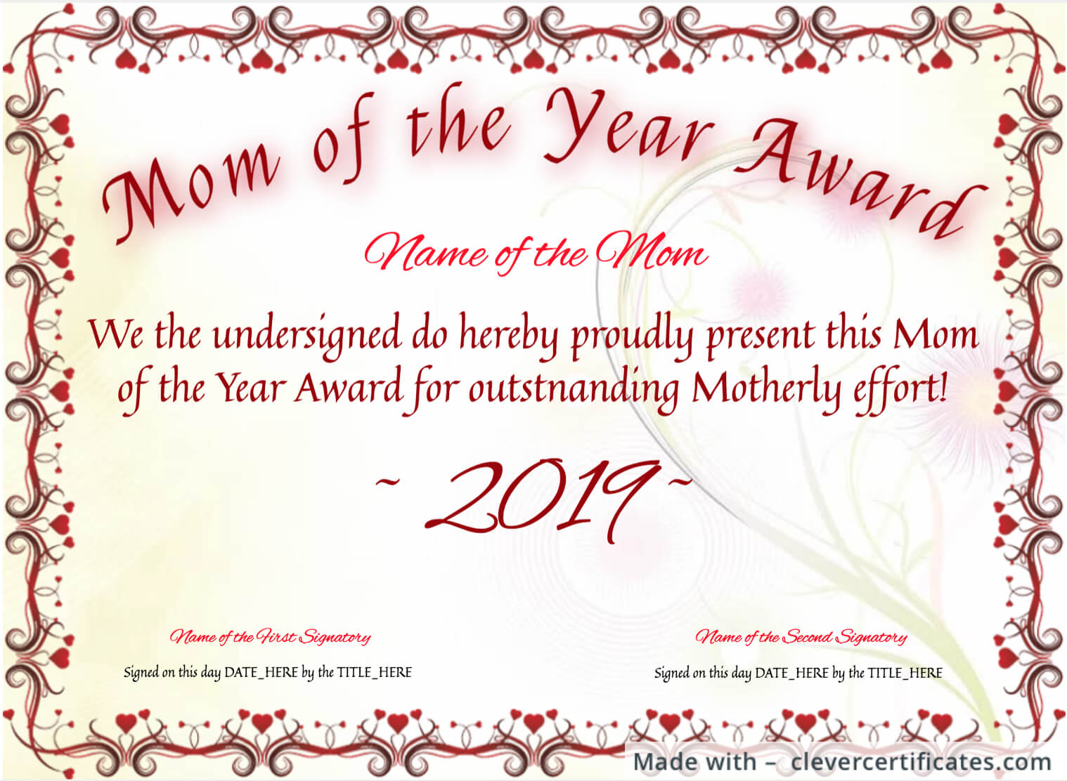 Free Mother's Day Certificates At Clevercertificates For Farewell Certificate Template