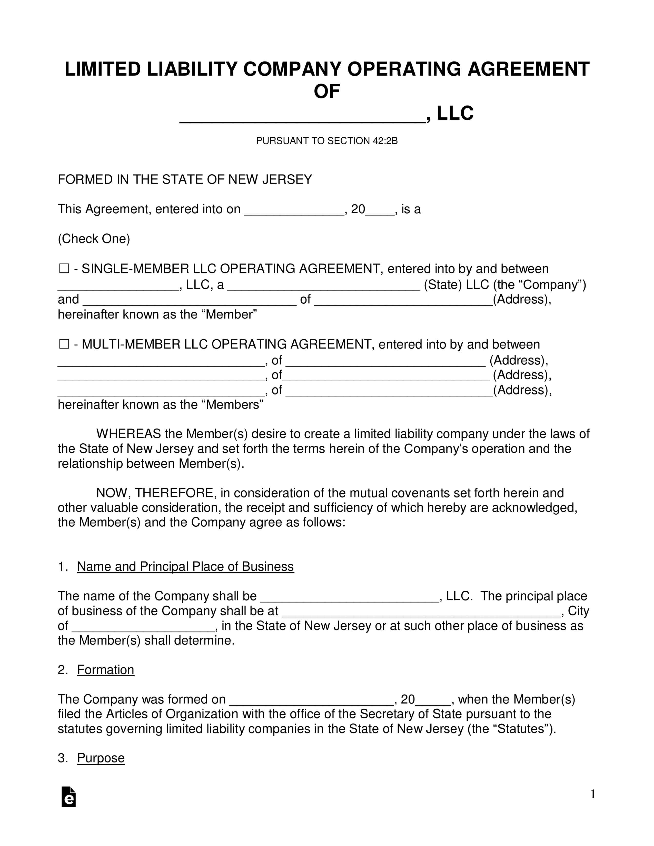 Free New Jersey Llc Operating Agreement Templates – Pdf Within Llc Annual Report Template
