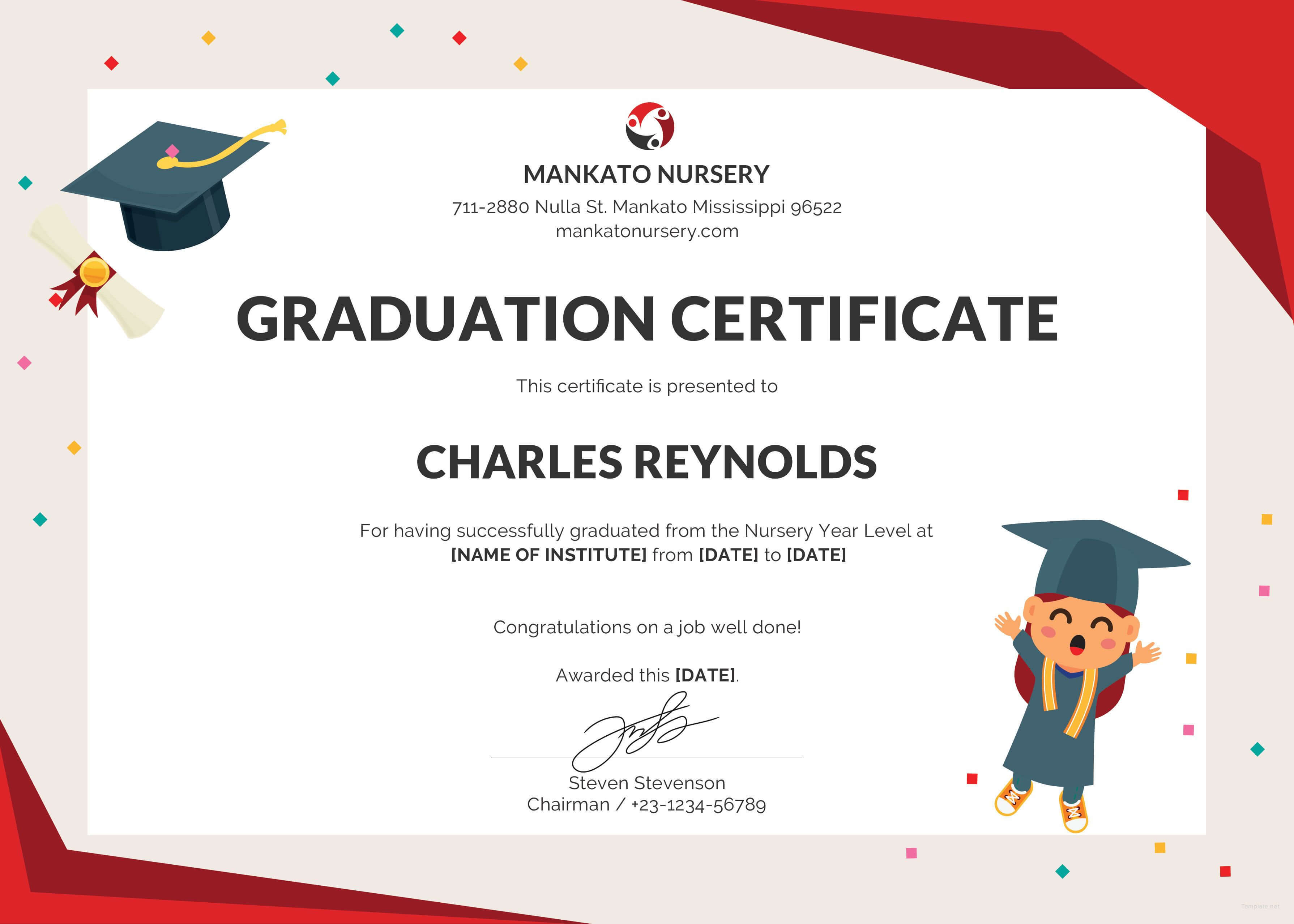 Free Nursery Graduation Certificate | Graduation Certificate Intended For Preschool Graduation Certificate Template Free