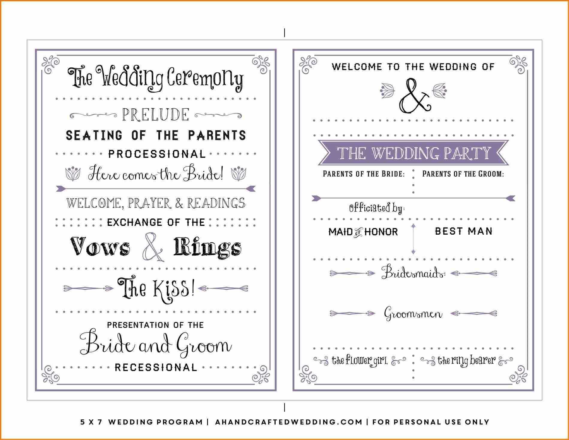 Free One Page Wedding Program Templates For Microsoft Word Intended For Free Printable Wedding Program Templates Word